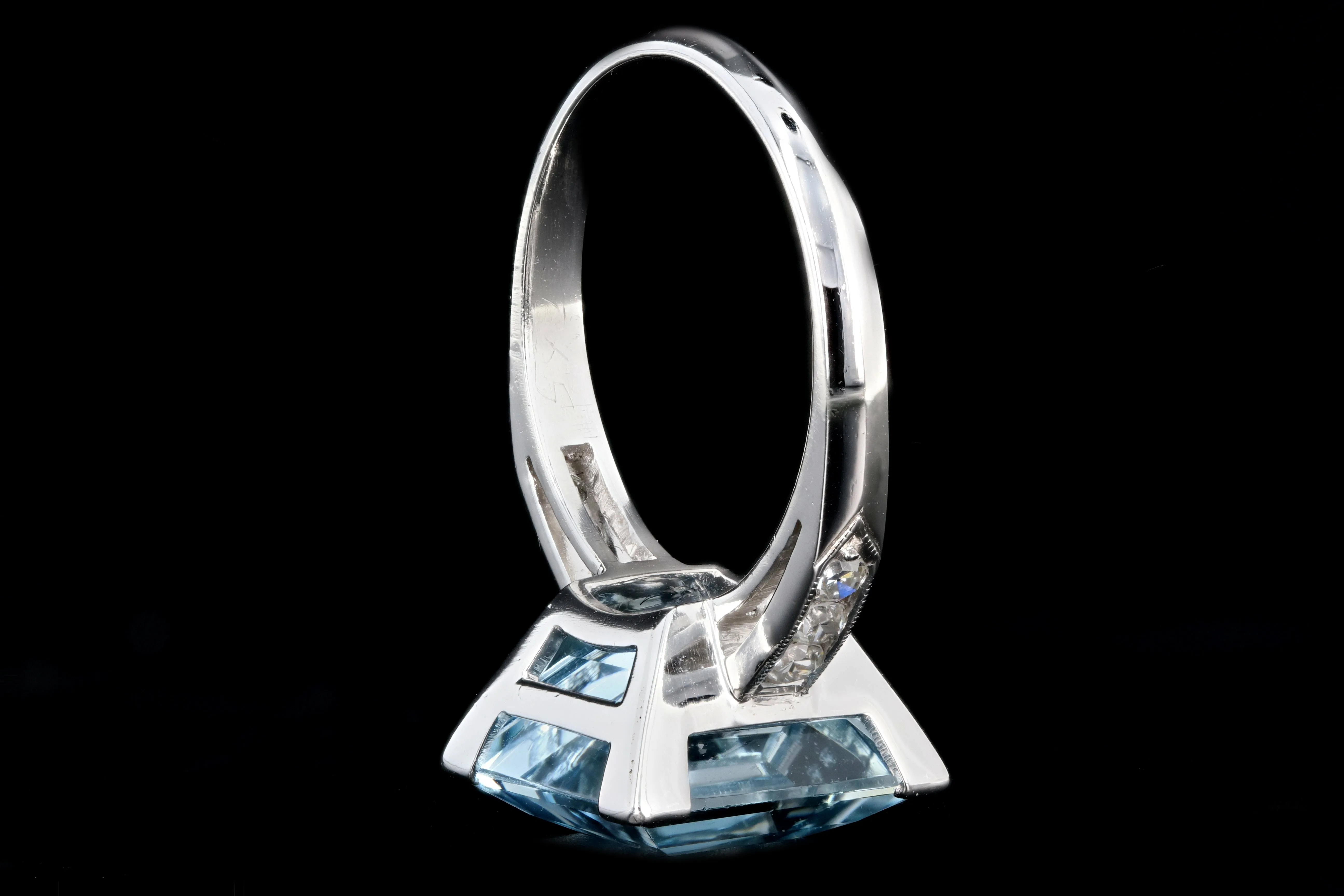 Retro Platinum 5 Carat Aquamarine and Diamond Ring