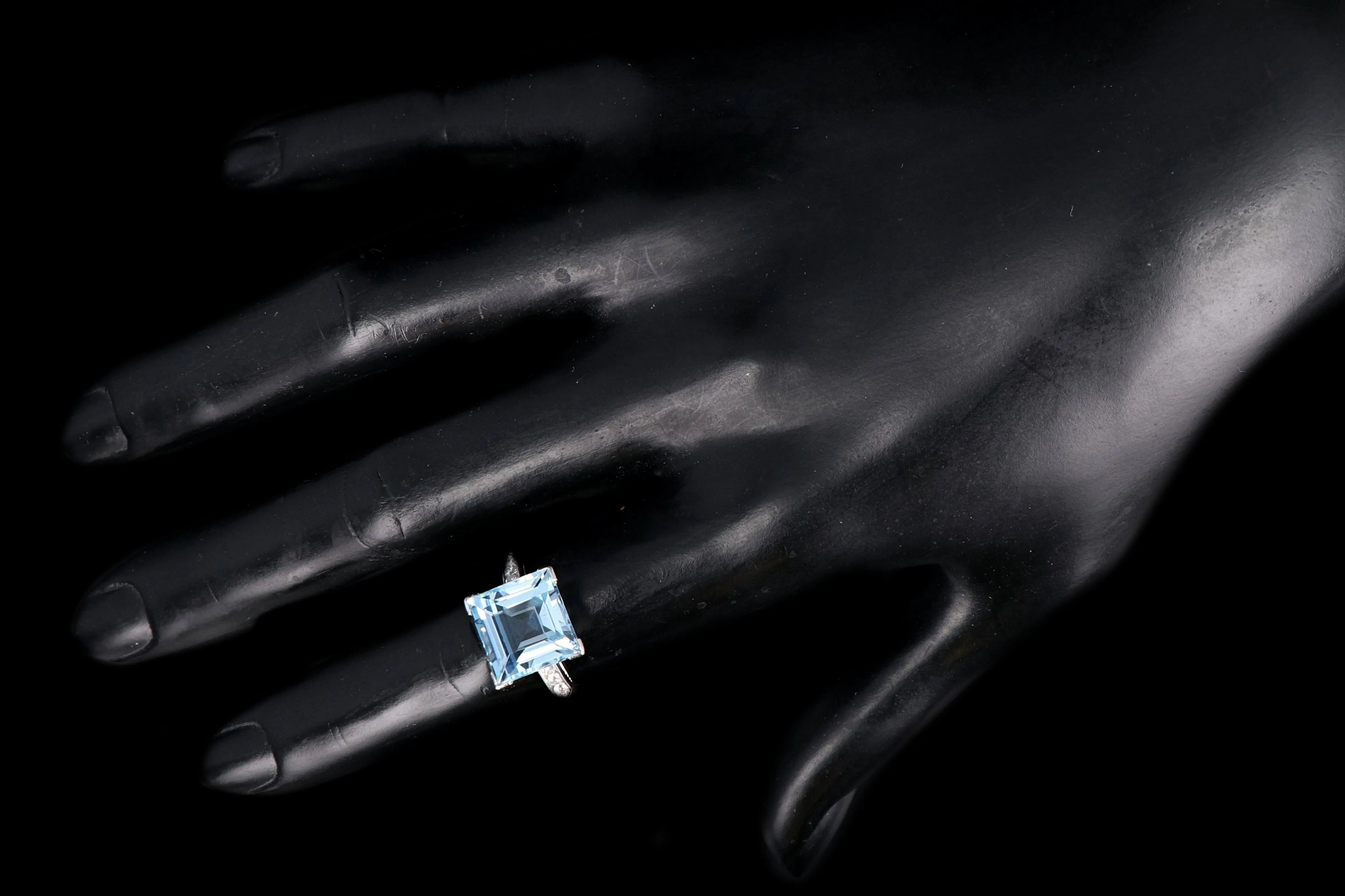 Retro Platinum 5 Carat Aquamarine and Diamond Ring