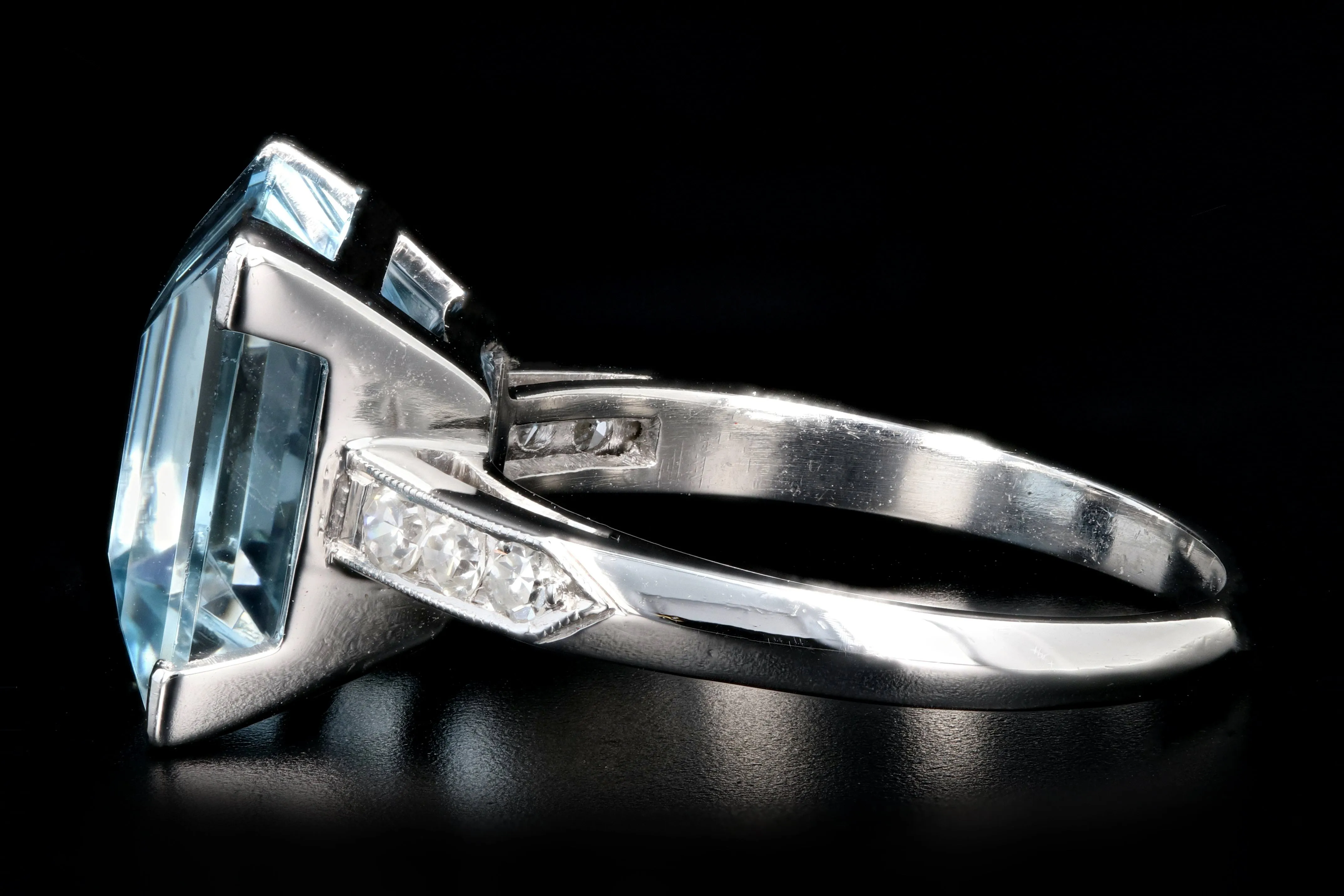 Retro Platinum 5 Carat Aquamarine and Diamond Ring