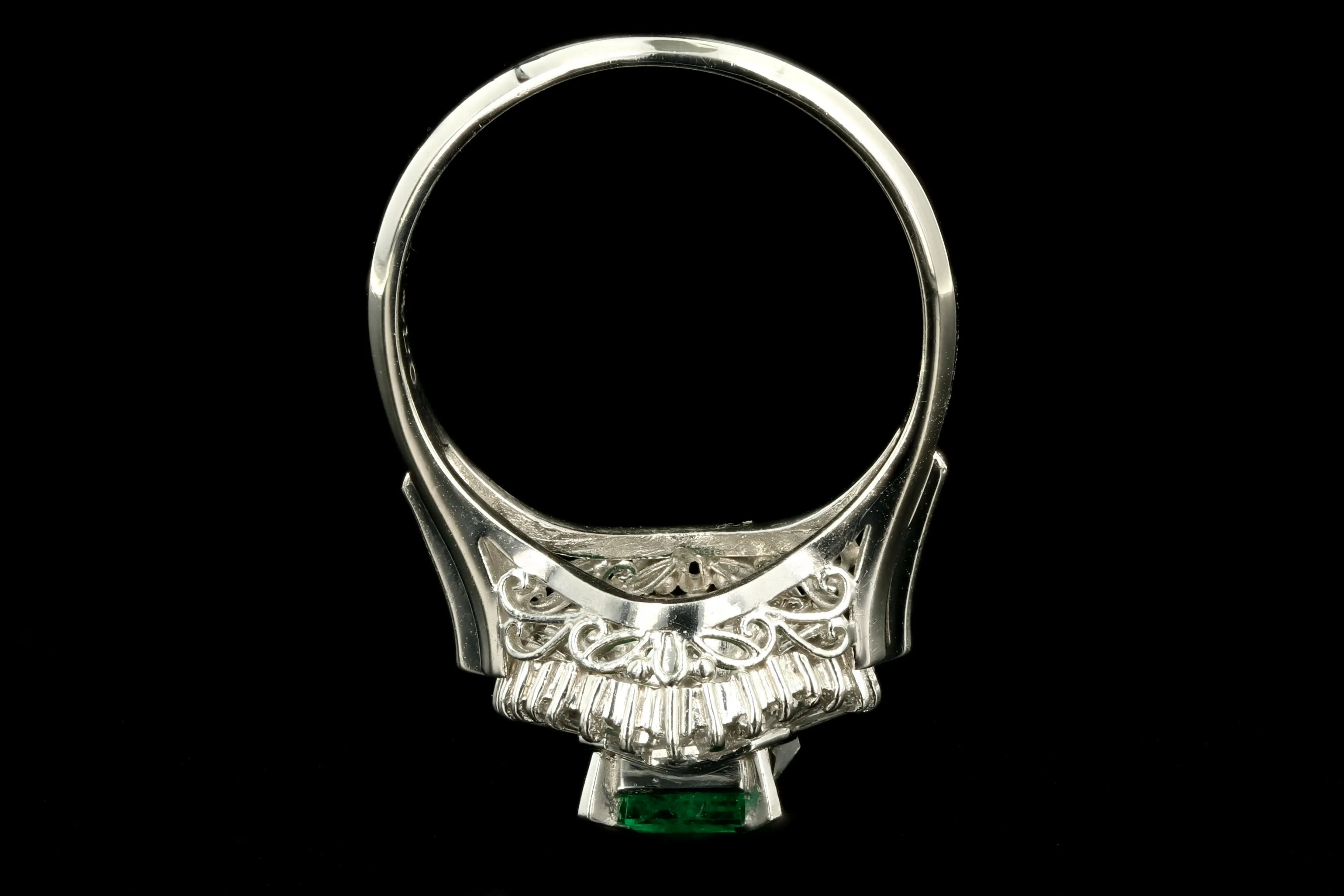 Retro Platinum .74 Carat Natural Emerald & Diamond Ballerina Ring