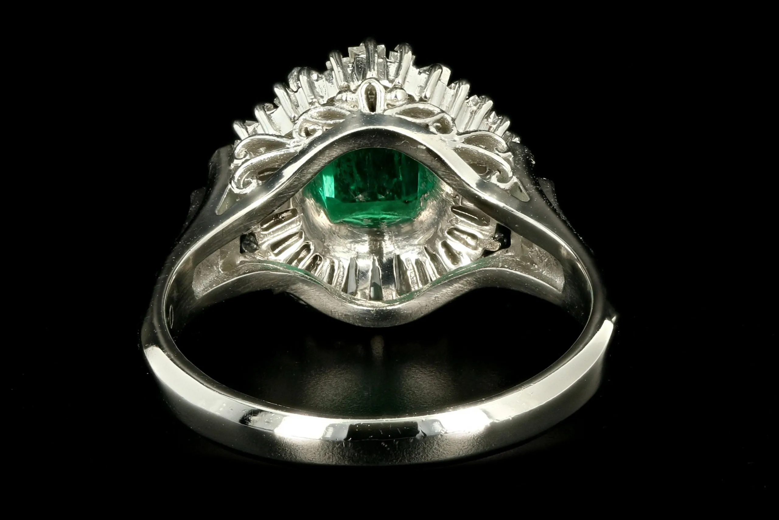 Retro Platinum .74 Carat Natural Emerald & Diamond Ballerina Ring