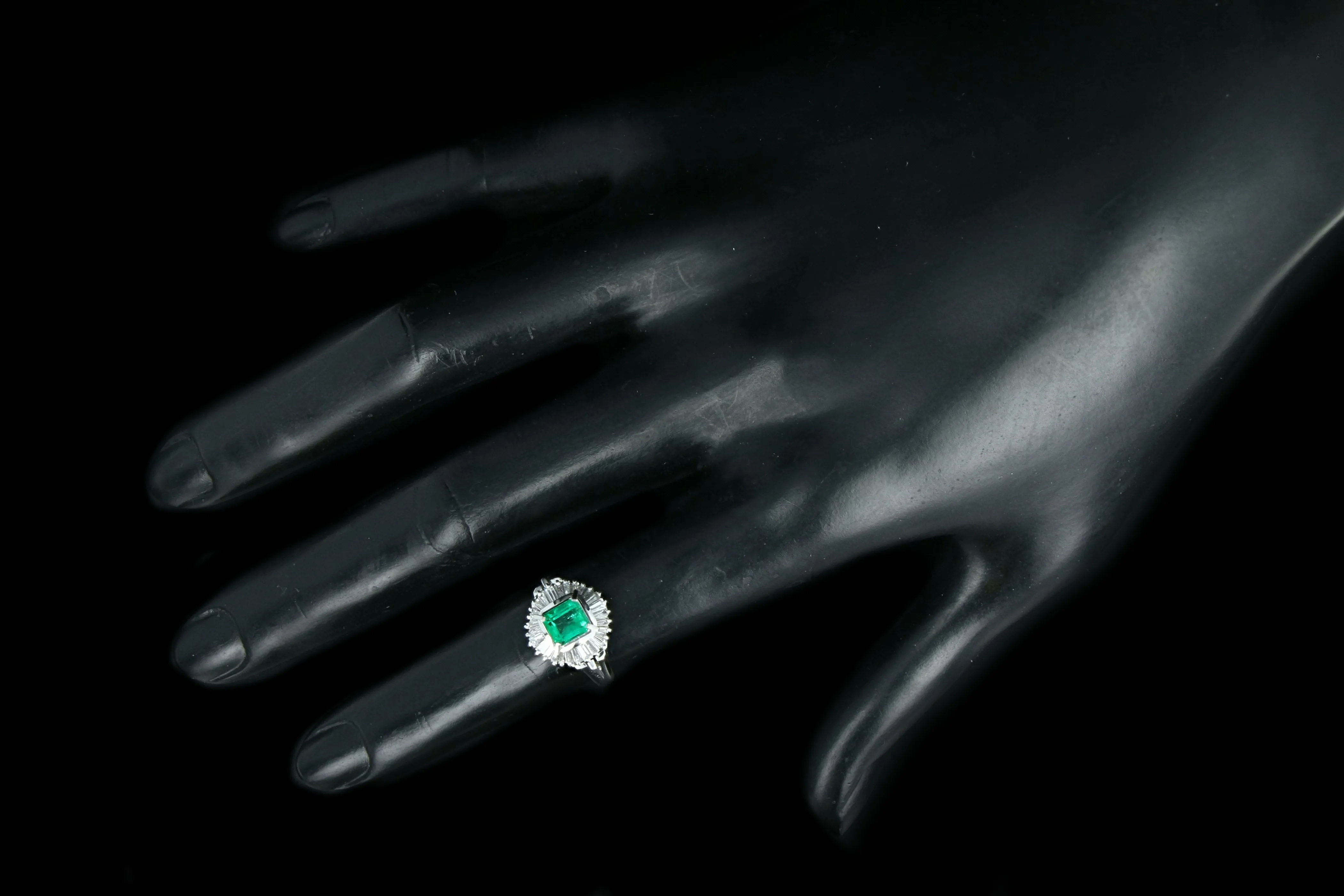 Retro Platinum .74 Carat Natural Emerald & Diamond Ballerina Ring