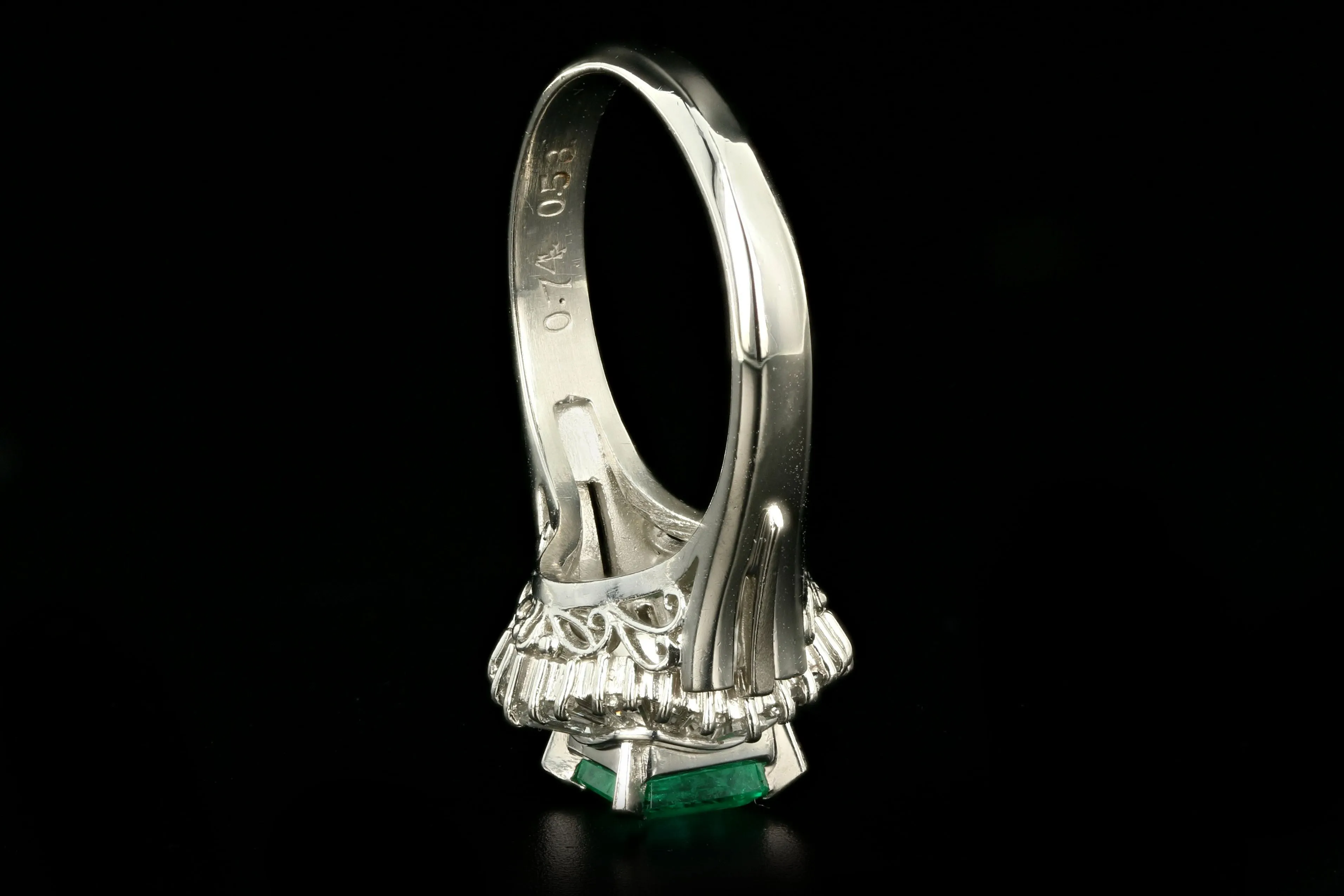 Retro Platinum .74 Carat Natural Emerald & Diamond Ballerina Ring