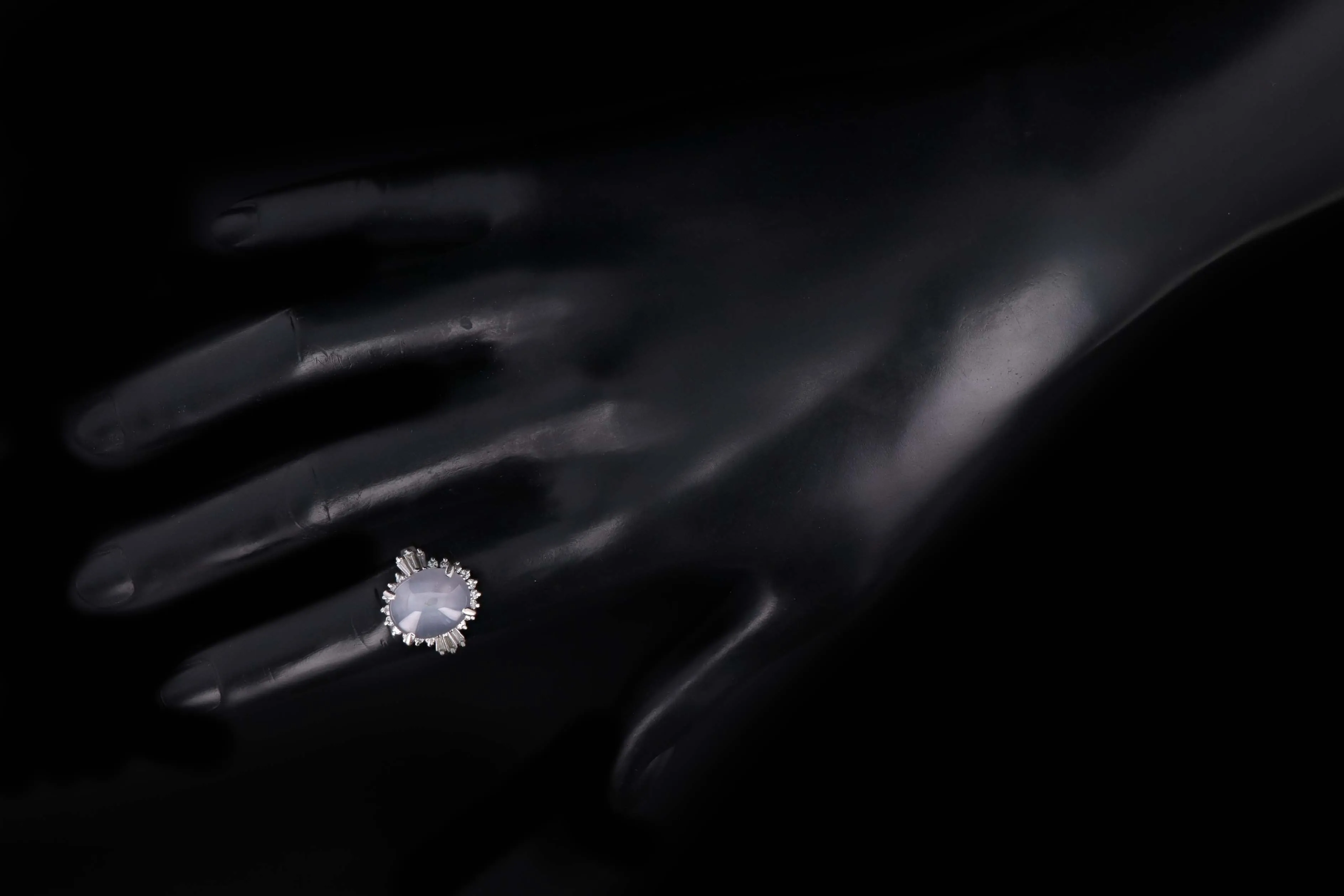 Retro Platinum 7.71 Carat Natural Star Sapphire & Diamond Fan Ring