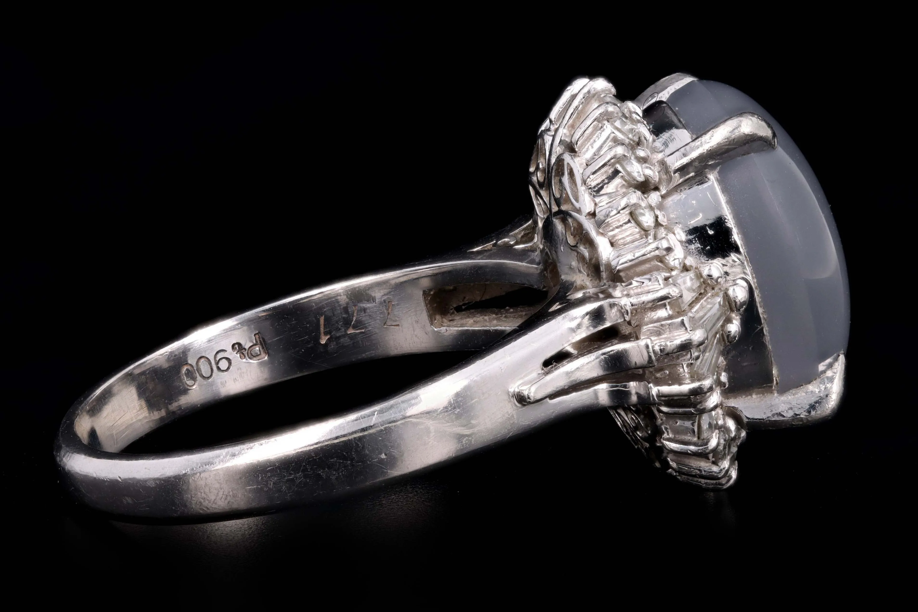 Retro Platinum 7.71 Carat Natural Star Sapphire & Diamond Fan Ring