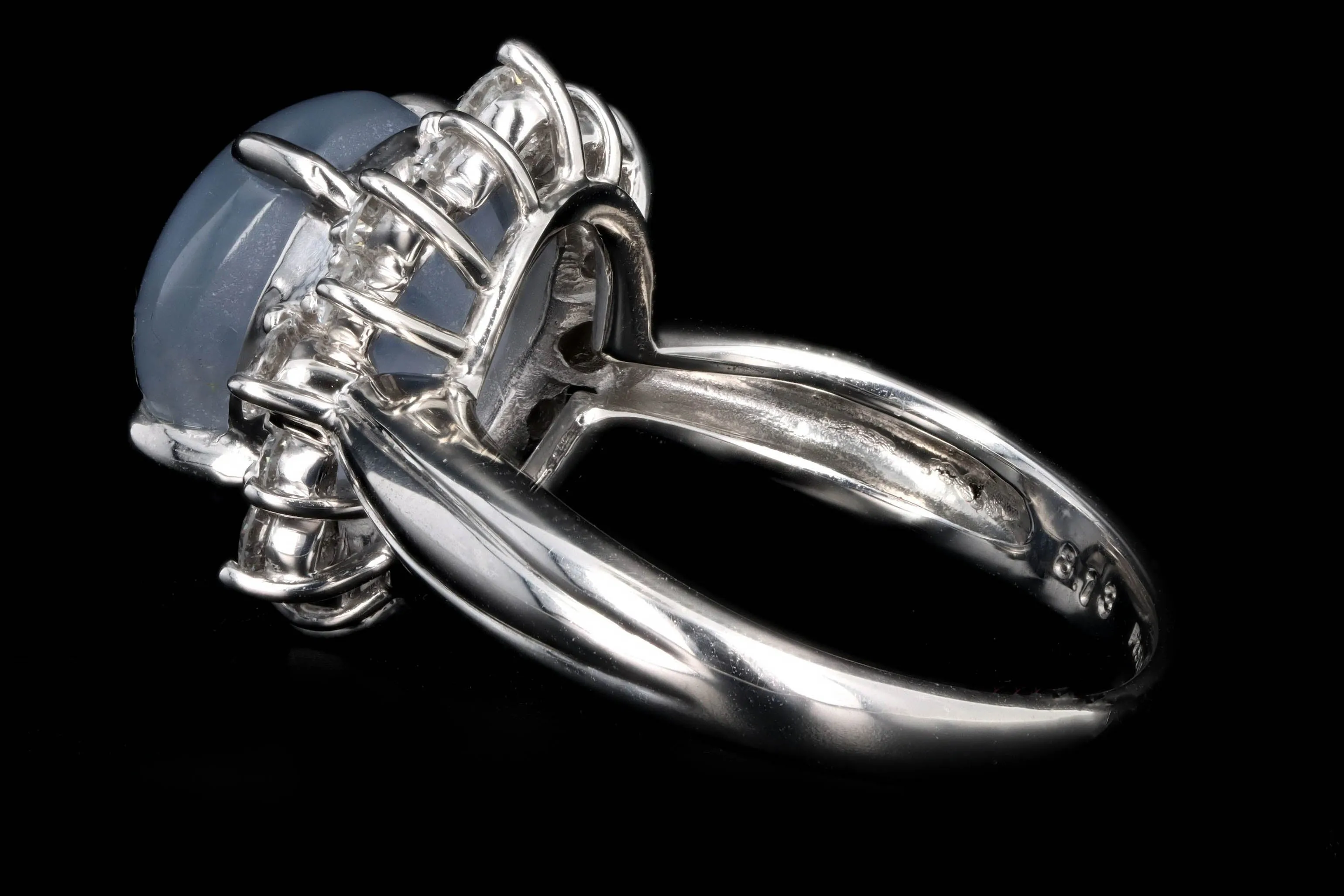 Retro Platinum 8.13 Carat Natural Star Sapphire & Diamond Halo Ring