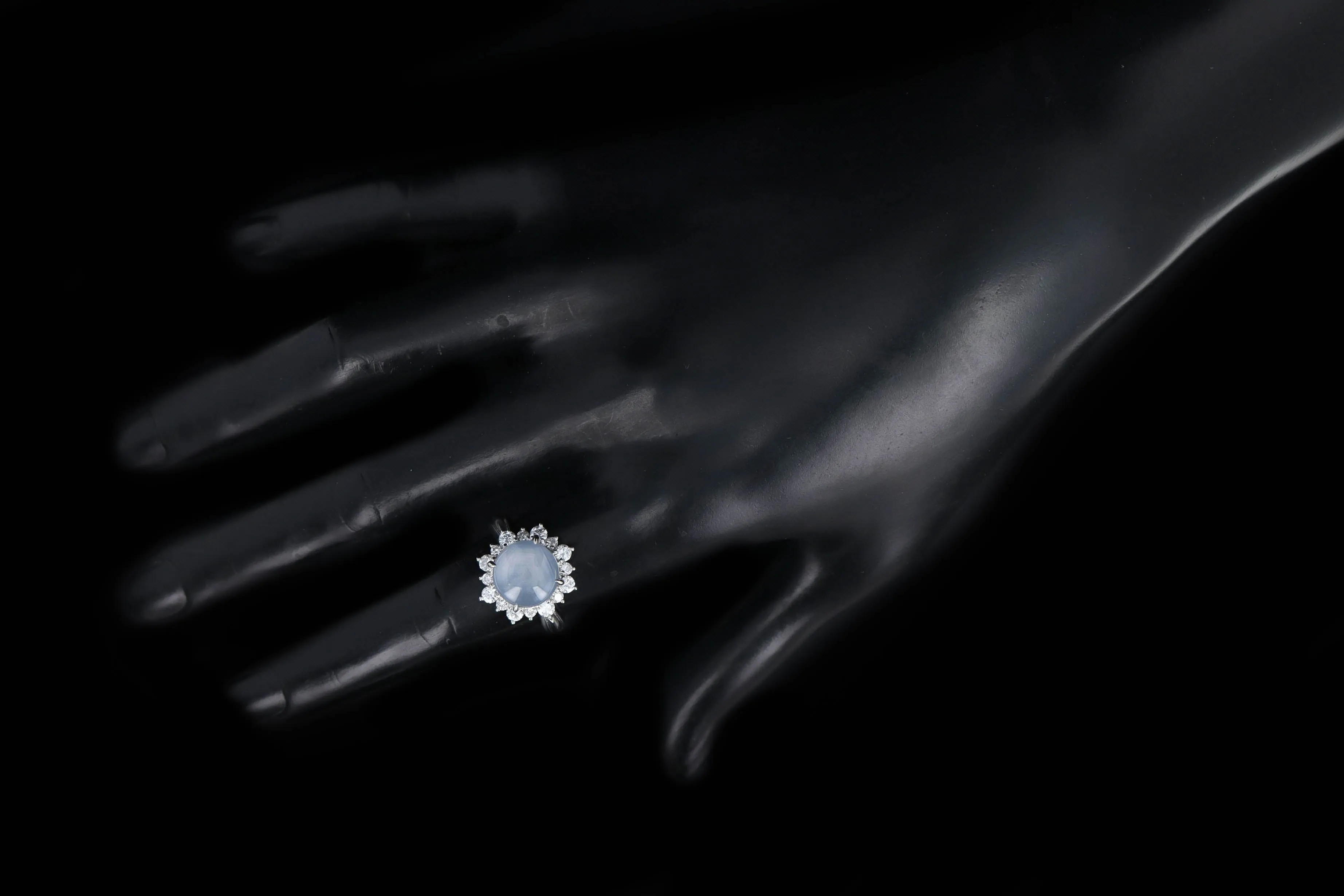 Retro Platinum 8.13 Carat Natural Star Sapphire & Diamond Halo Ring