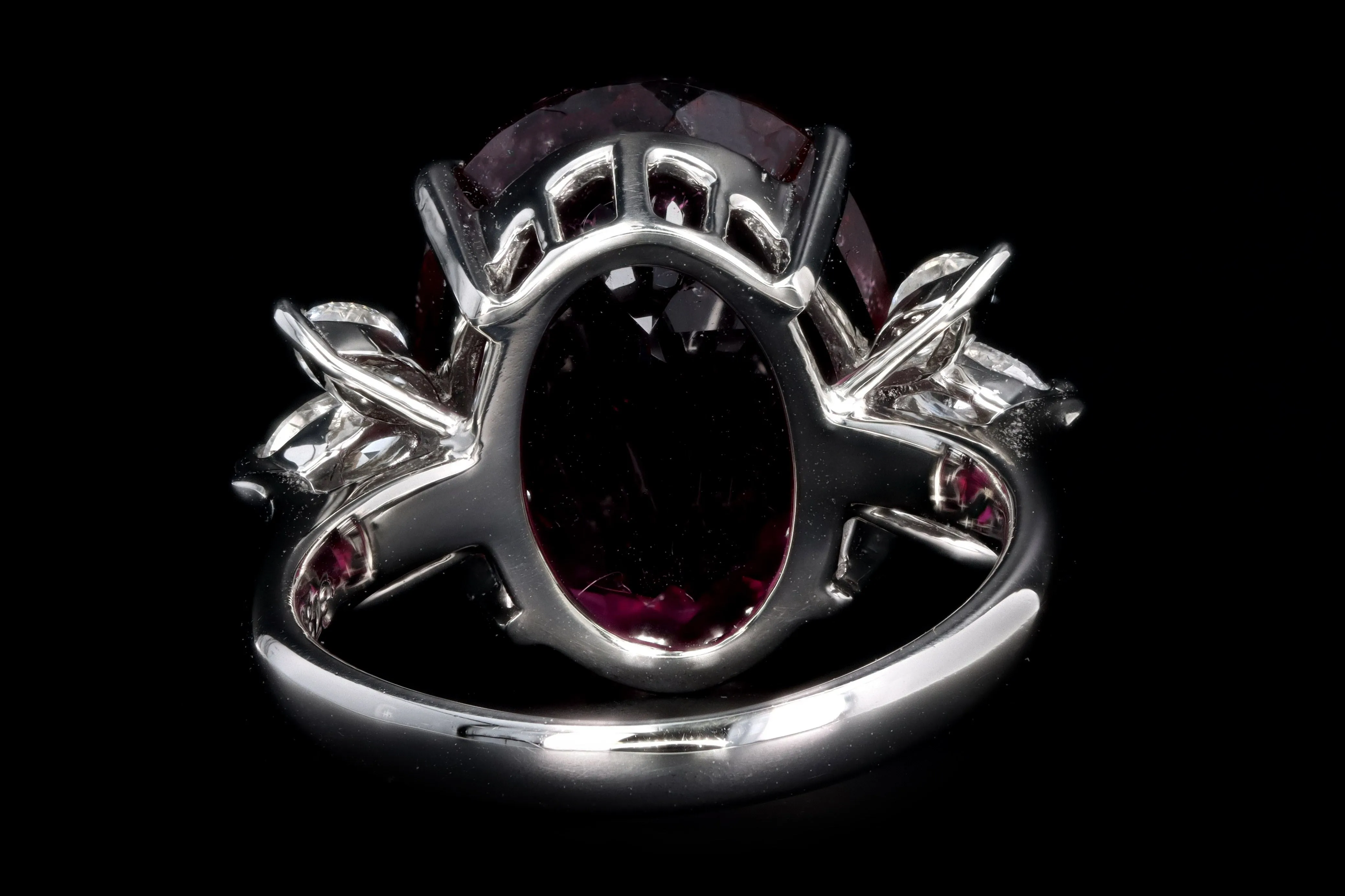 Retro Platinum 8.78 Carat Oval Rubellite Tourmaline & Diamond Ring