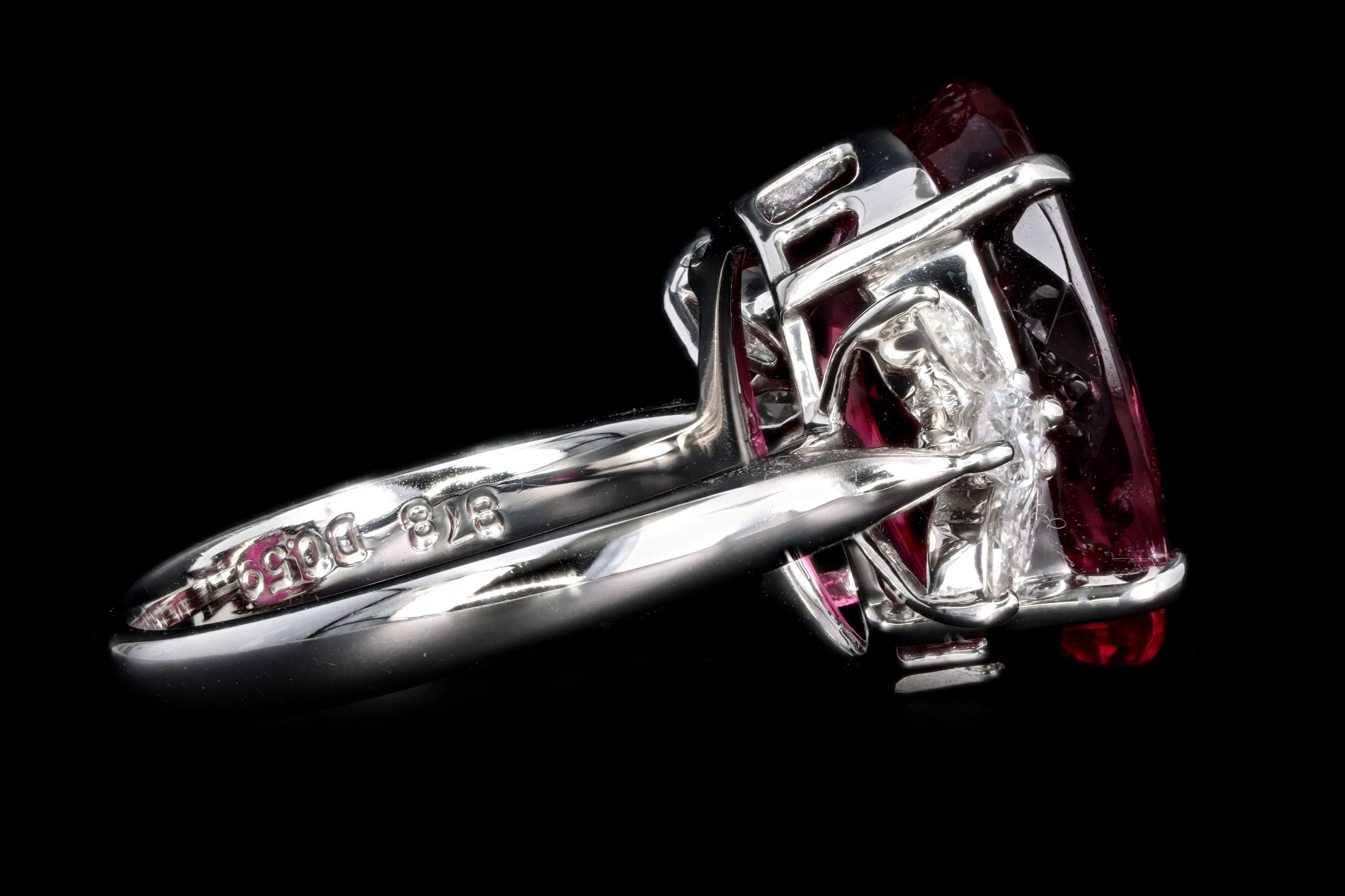 Retro Platinum 8.78 Carat Oval Rubellite Tourmaline & Diamond Ring