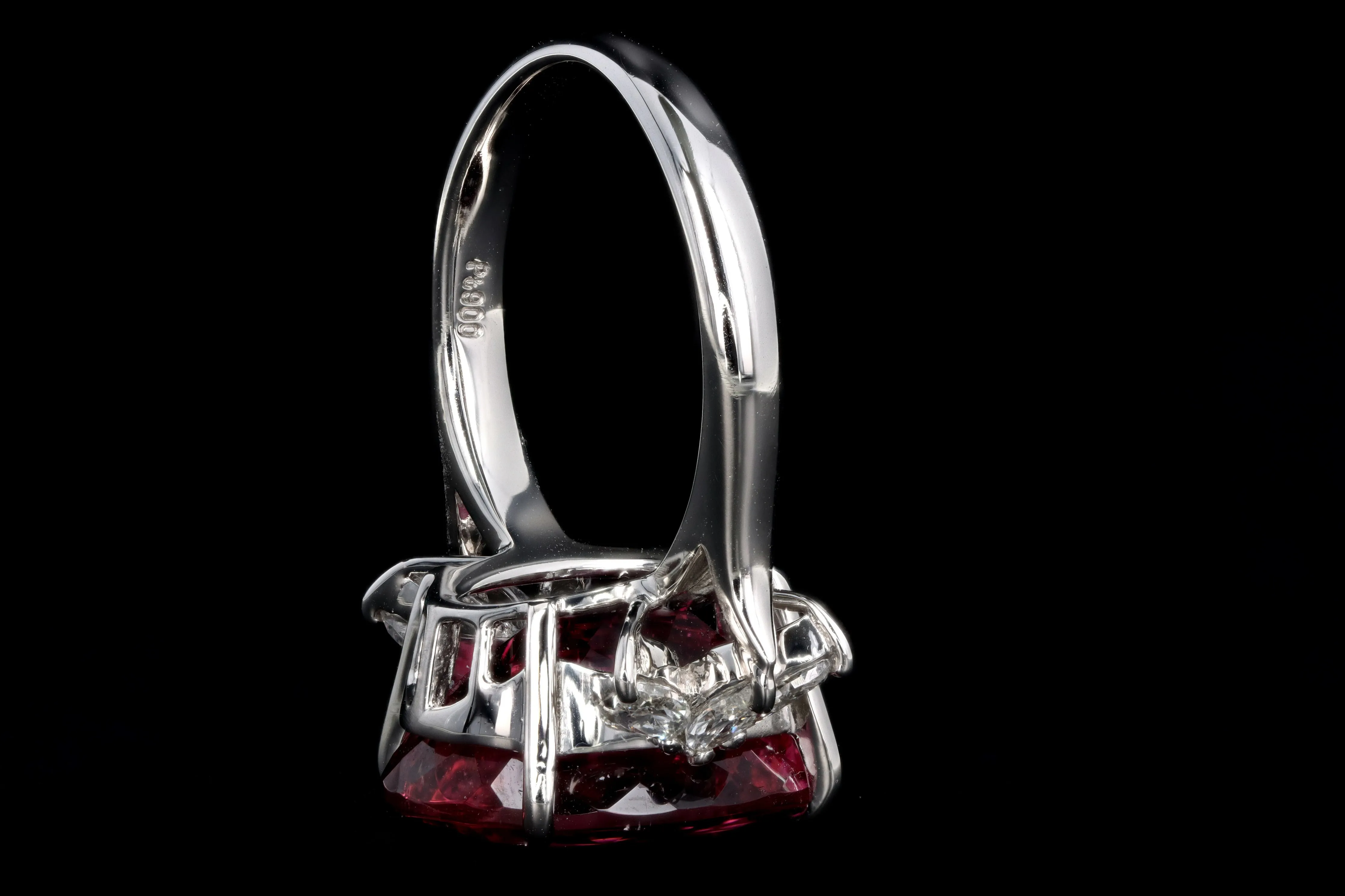 Retro Platinum 8.78 Carat Oval Rubellite Tourmaline & Diamond Ring