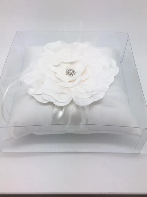 Ring Pillow with Beautiful White Flower Center (Ivory) 7"x 7"