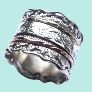 Romantic Floral spinner spinning ring silver gold Meditation rings