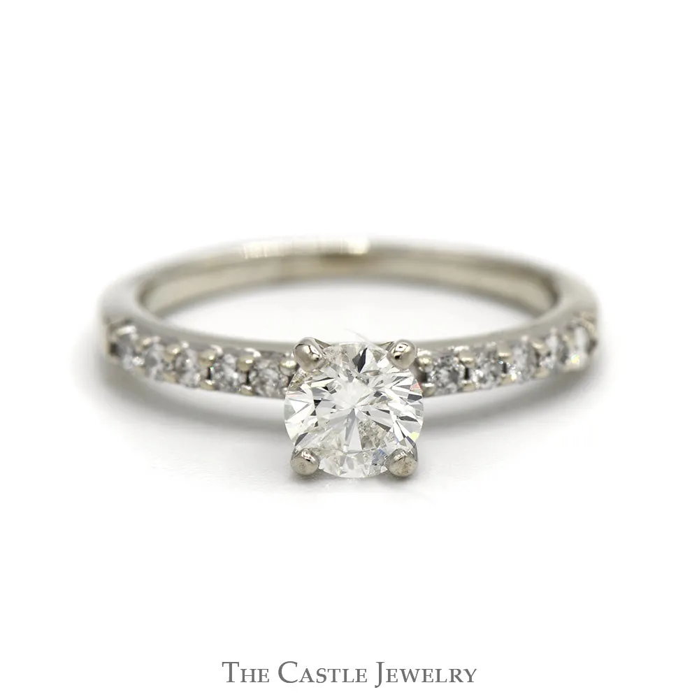 Round Diamond Engagement Ring with Diamond Accented Sides in 14k White Gold