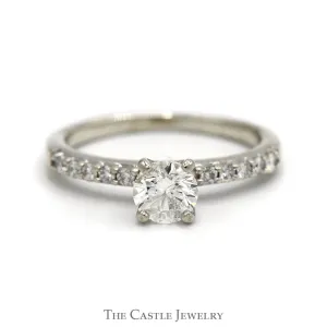Round Diamond Engagement Ring with Diamond Accented Sides in 14k White Gold