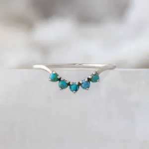Round Turquoise Sunburst Stacking Band | 5 Stone Setting in 14K or 18K White Gold