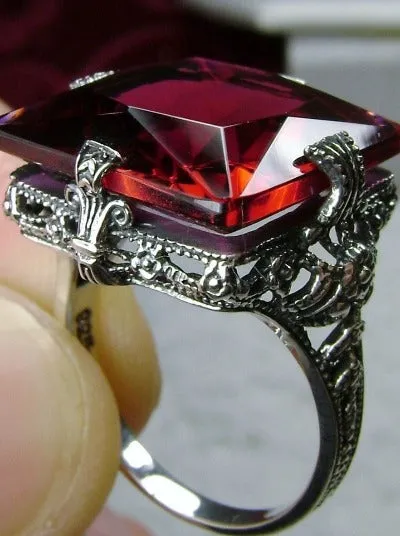 Ruby Ring, Size 7, 12ct Square Gem, Victorian Jewelry #D77 - Ready to Ship