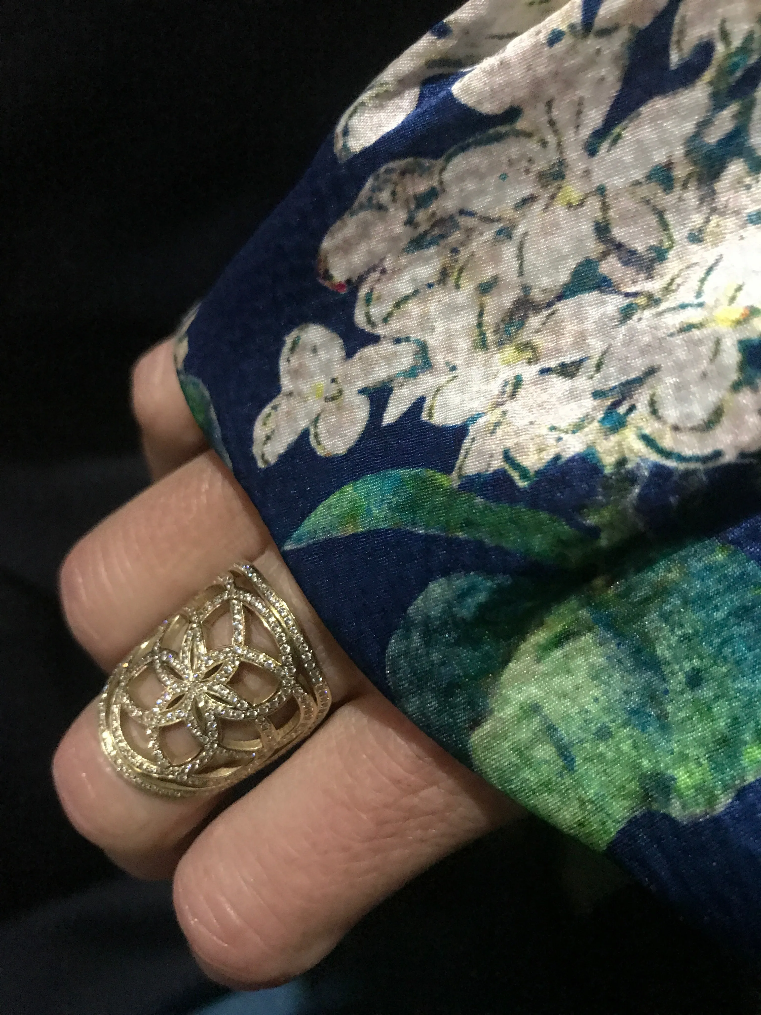 Sacred Flower Diamond Shield Ring