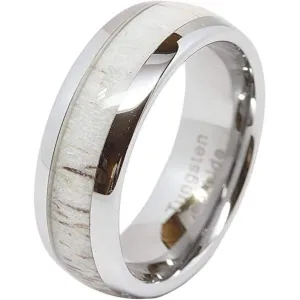 Saginaw Men's Domed Tungsten Carbide Ring Elk Deer Antler Inlaid Center - 8mm
