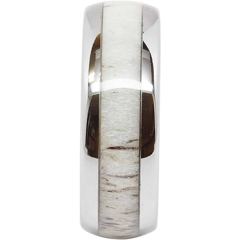 Saginaw Men's Domed Tungsten Carbide Ring Elk Deer Antler Inlaid Center - 8mm