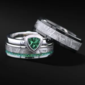 Salma - His & Hers Genuine Meteorite Engagement and Wedding Ring Set, Unique Handcrafted Galactic Love Symbol FREE ENGRAVING