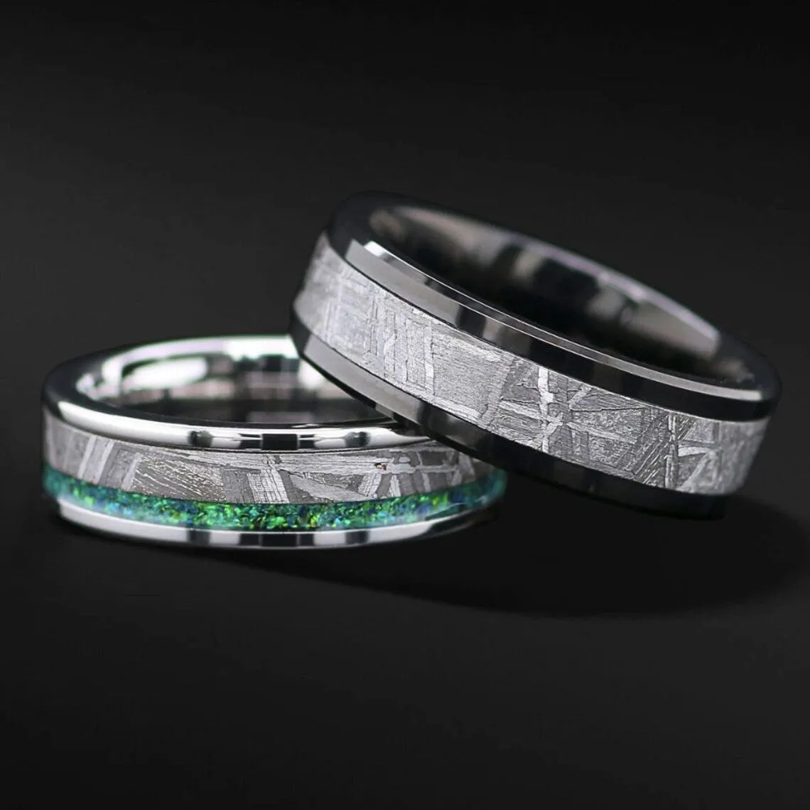 Salma - His & Hers Genuine Meteorite Engagement and Wedding Ring Set, Unique Handcrafted Galactic Love Symbol FREE ENGRAVING