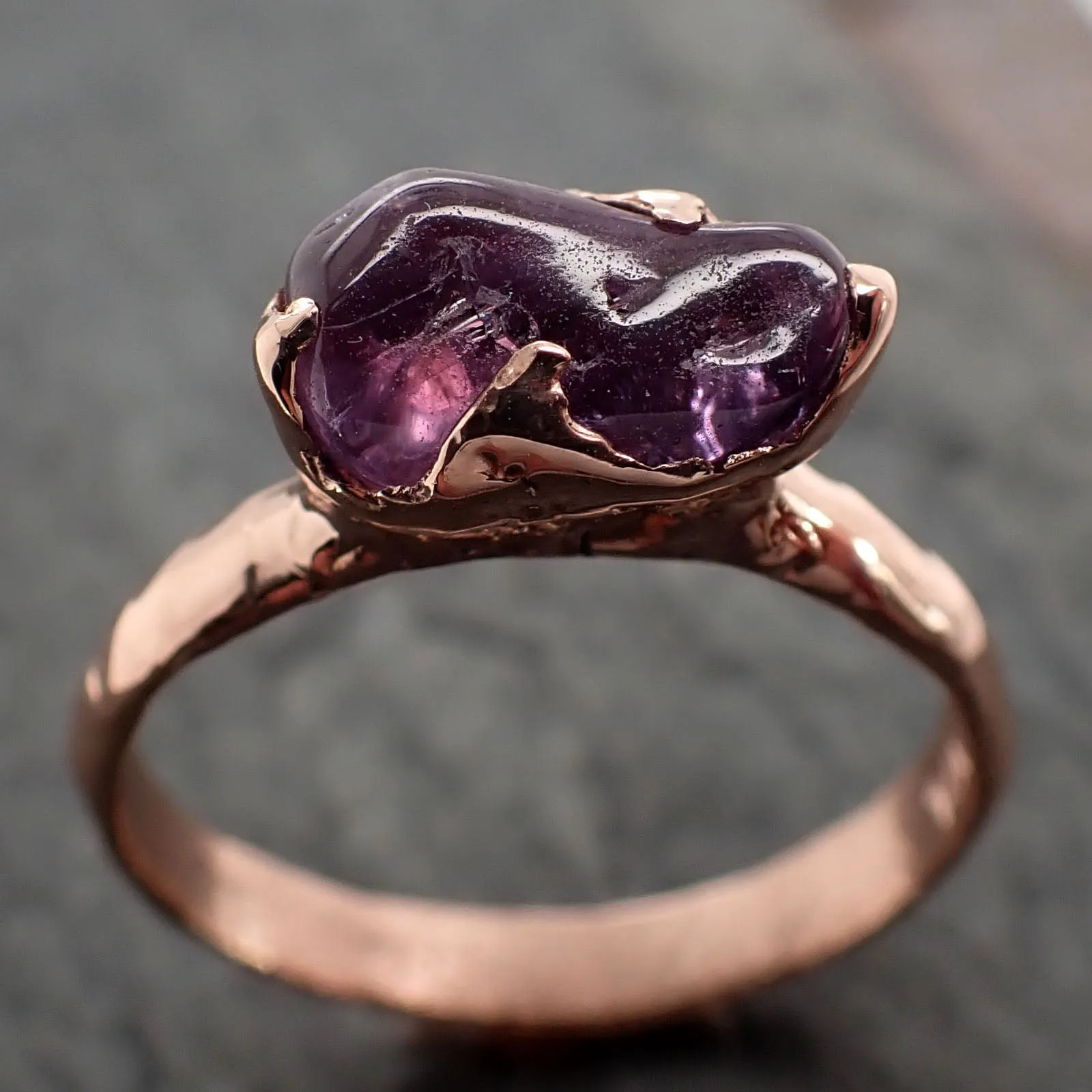 Sapphire  Purple polished 14k Rose gold Solitaire gemstone ring 2871