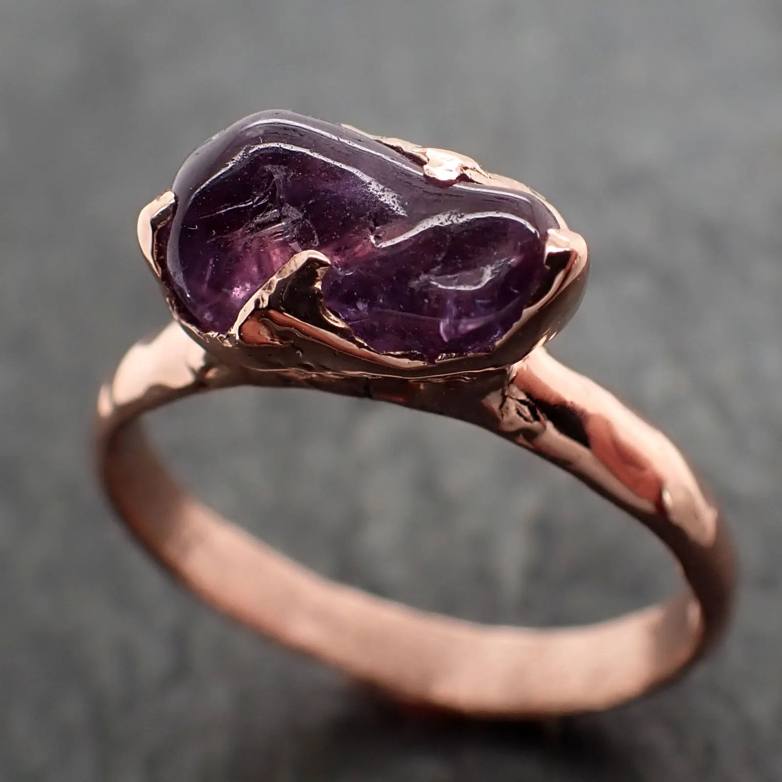 Sapphire  Purple polished 14k Rose gold Solitaire gemstone ring 2871
