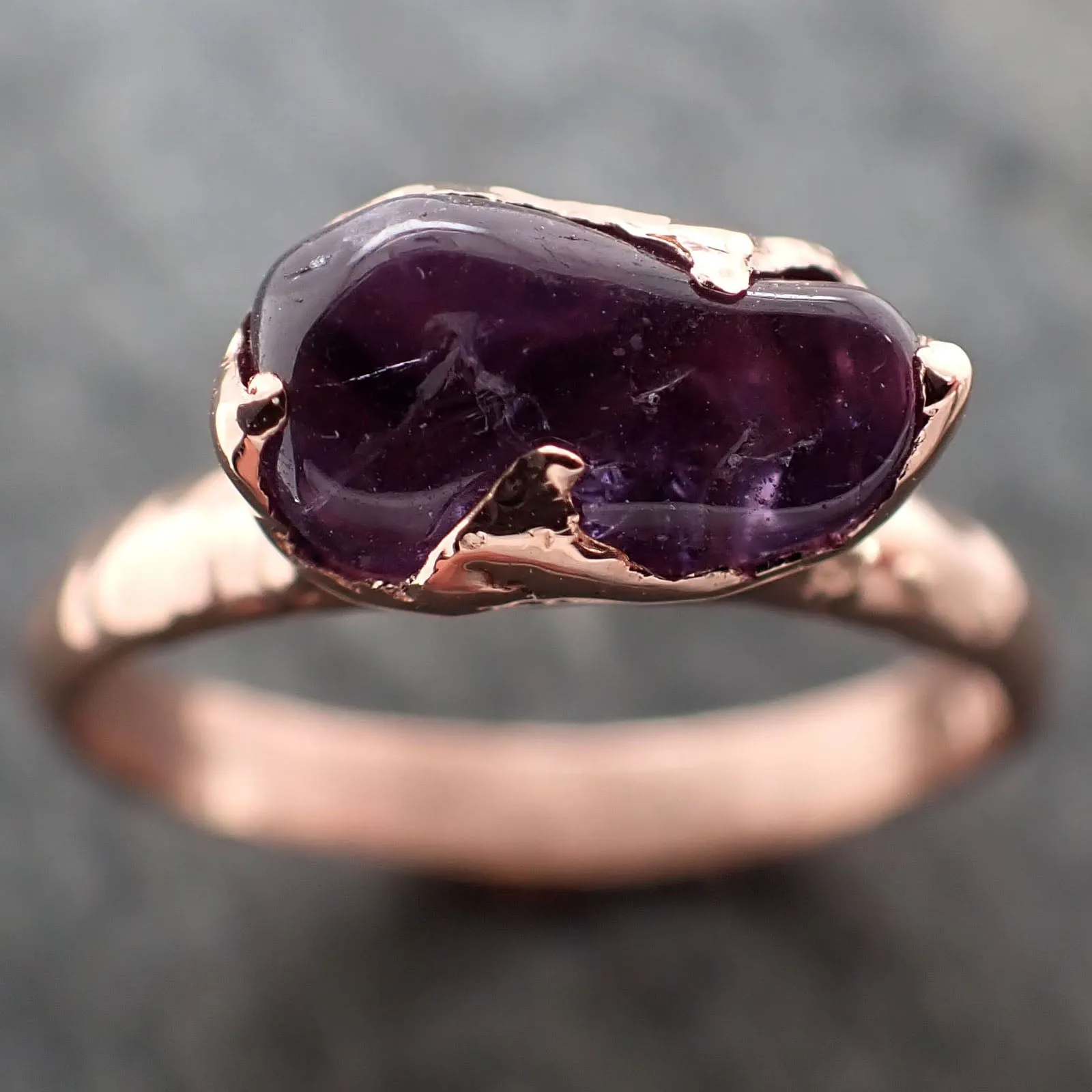 Sapphire  Purple polished 14k Rose gold Solitaire gemstone ring 2871