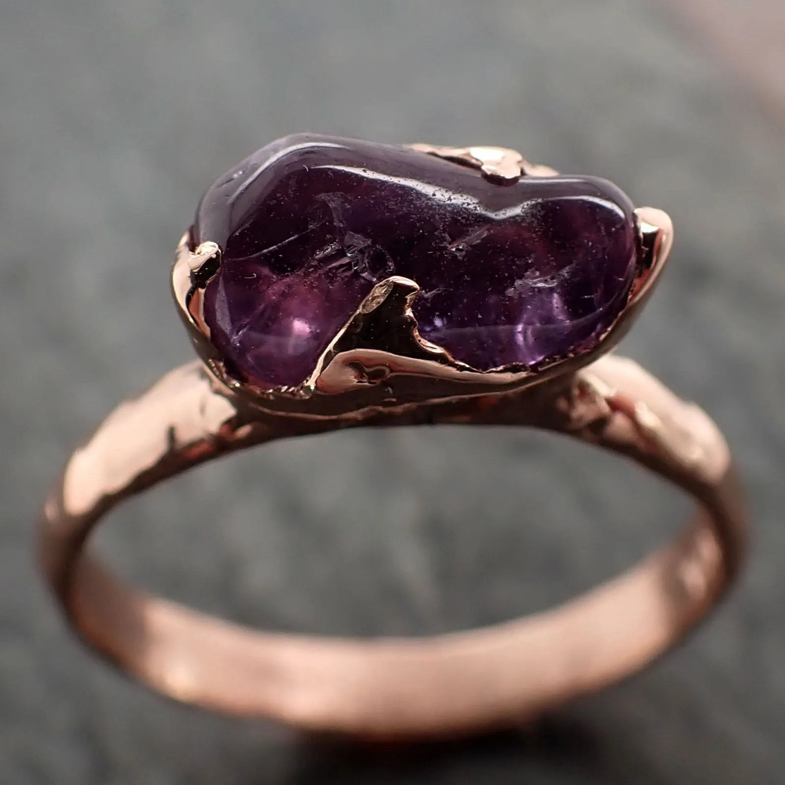 Sapphire  Purple polished 14k Rose gold Solitaire gemstone ring 2871