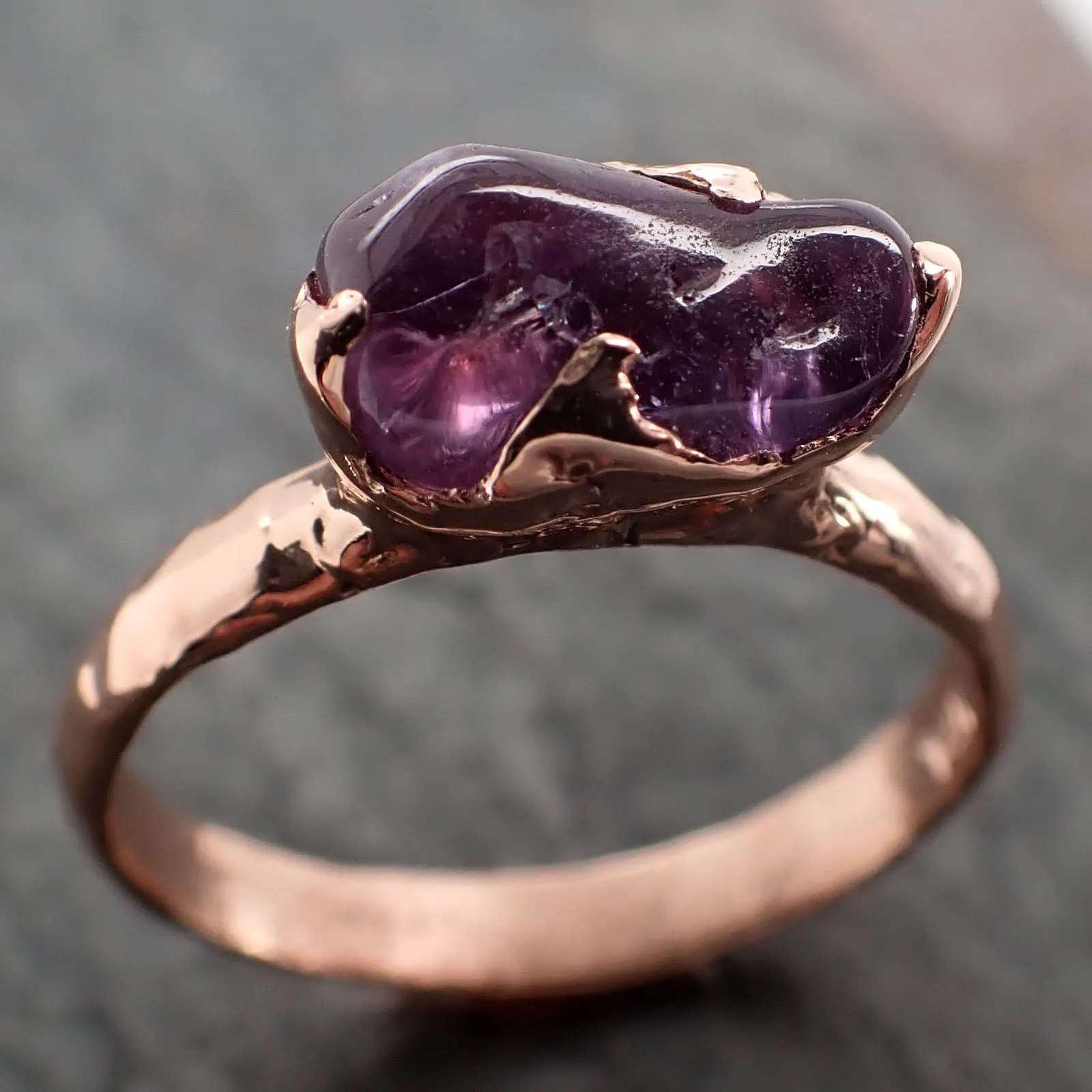 Sapphire  Purple polished 14k Rose gold Solitaire gemstone ring 2871