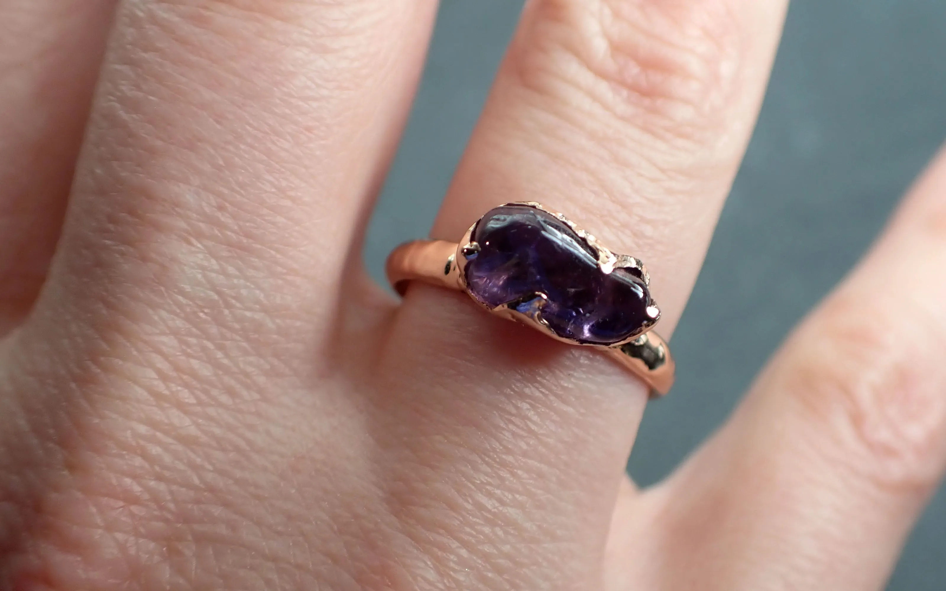 Sapphire  Purple polished 14k Rose gold Solitaire gemstone ring 2871