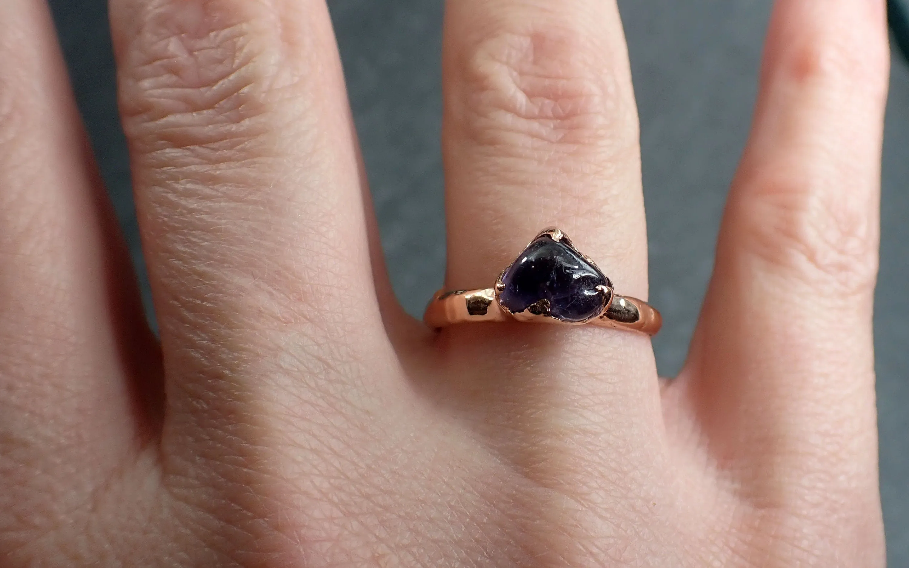 Sapphire  Purple polished 14k Rose gold Solitaire gemstone ring 2922