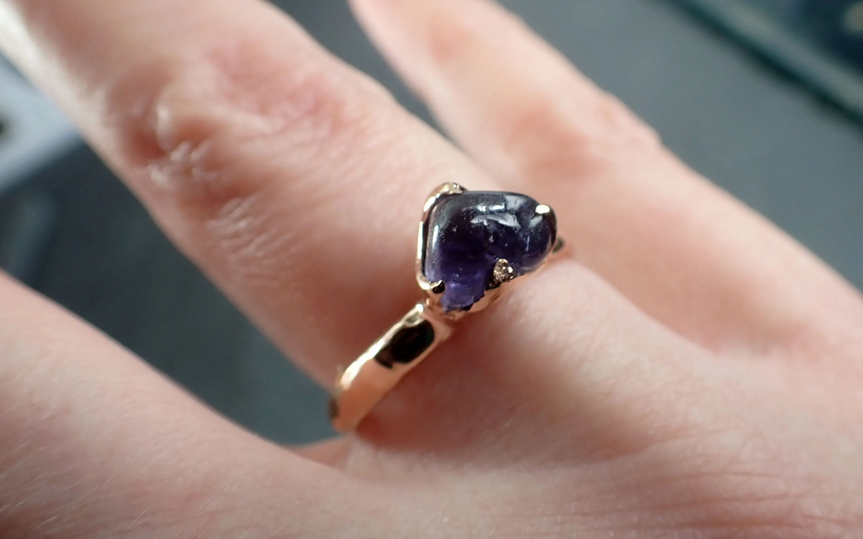 Sapphire  Purple polished 14k Rose gold Solitaire gemstone ring 2922