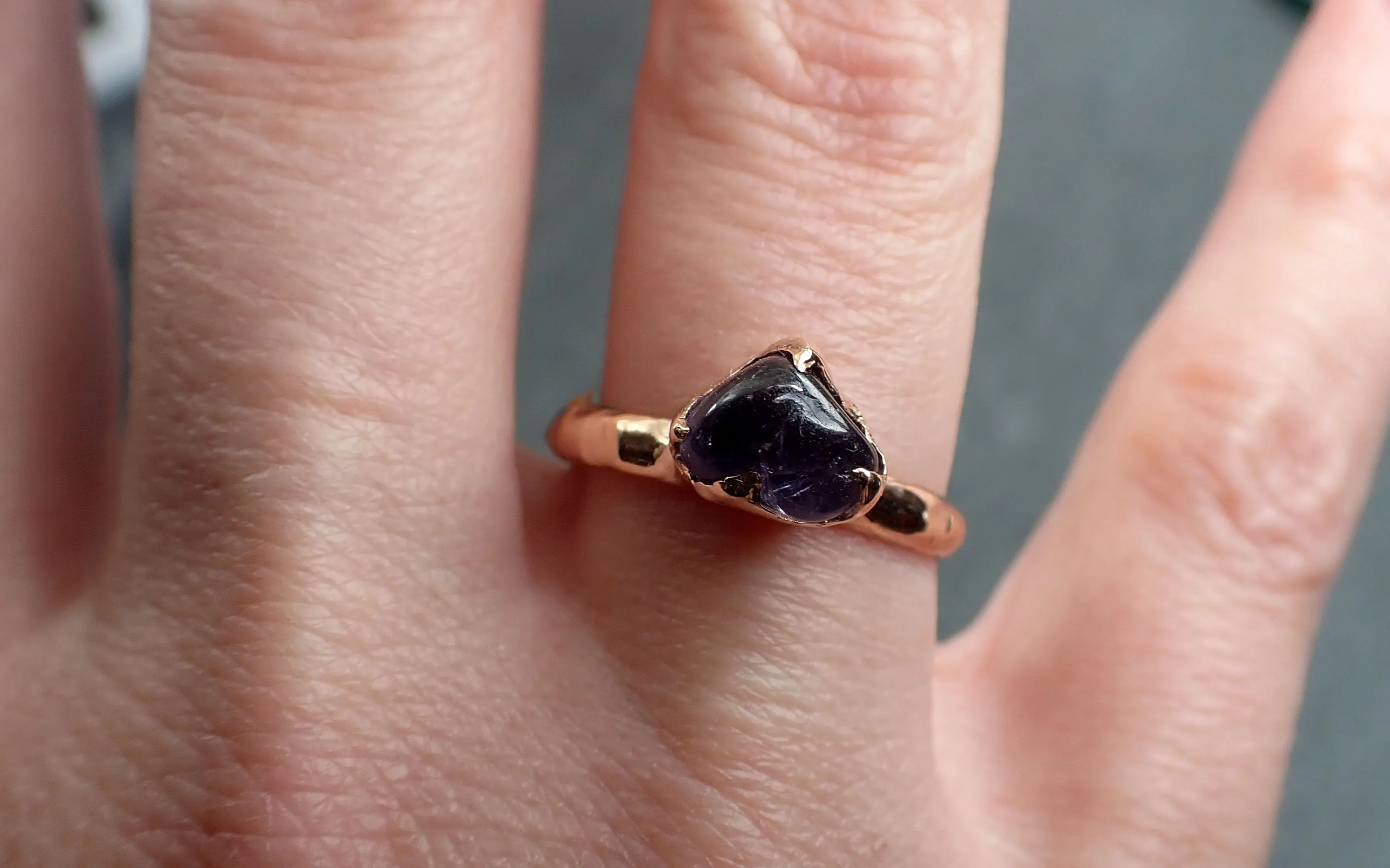 Sapphire  Purple polished 14k Rose gold Solitaire gemstone ring 2922