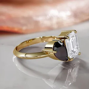 Sautern'S Moons - Two Stone Natural Black Diamond Pear Engagement Ring in Yellow Gold
