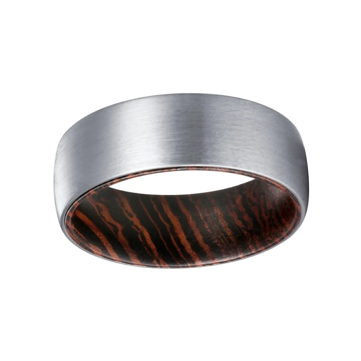 SEED | Wenge Wood, Silver Tungsten Ring, Brushed, Domed