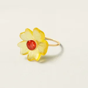 Signature Flower Ring Small Yellow Chalcedony Orange Fire Opal