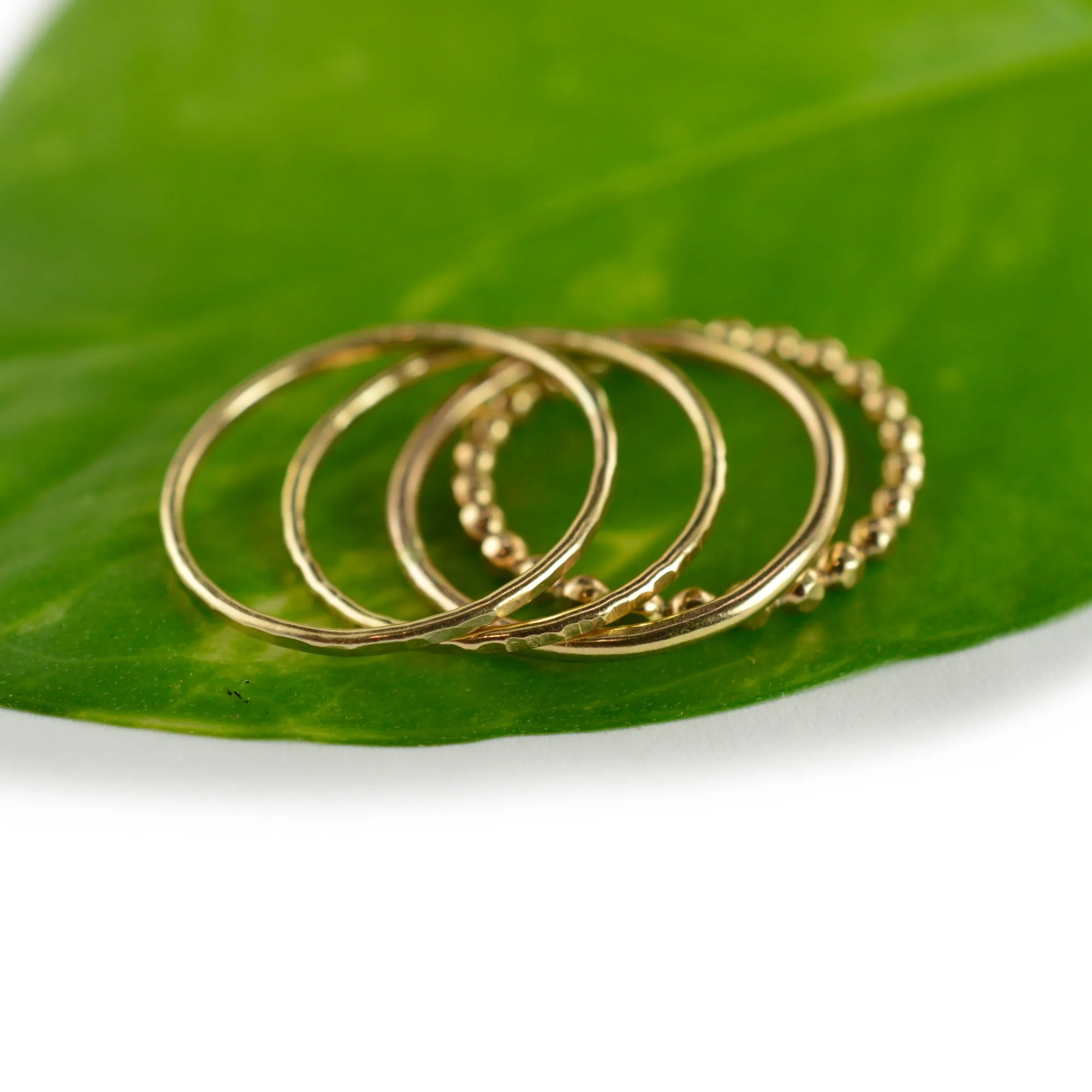 Size 5-5.5 / Mixed Hammered Gold Stacking Ring Set of 4