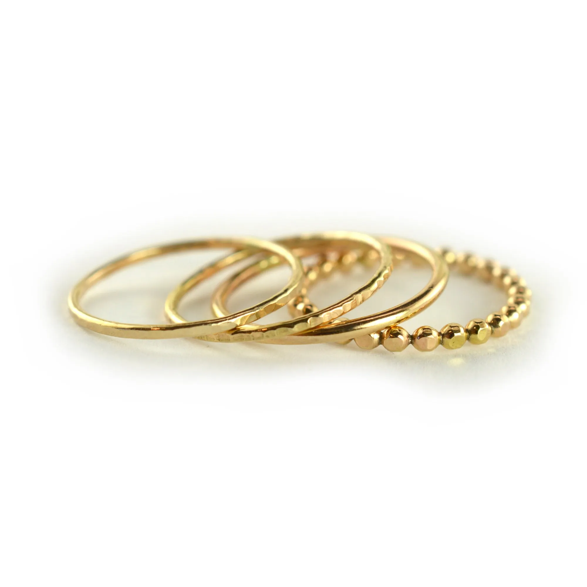 Size 5-5.5 / Mixed Hammered Gold Stacking Ring Set of 4