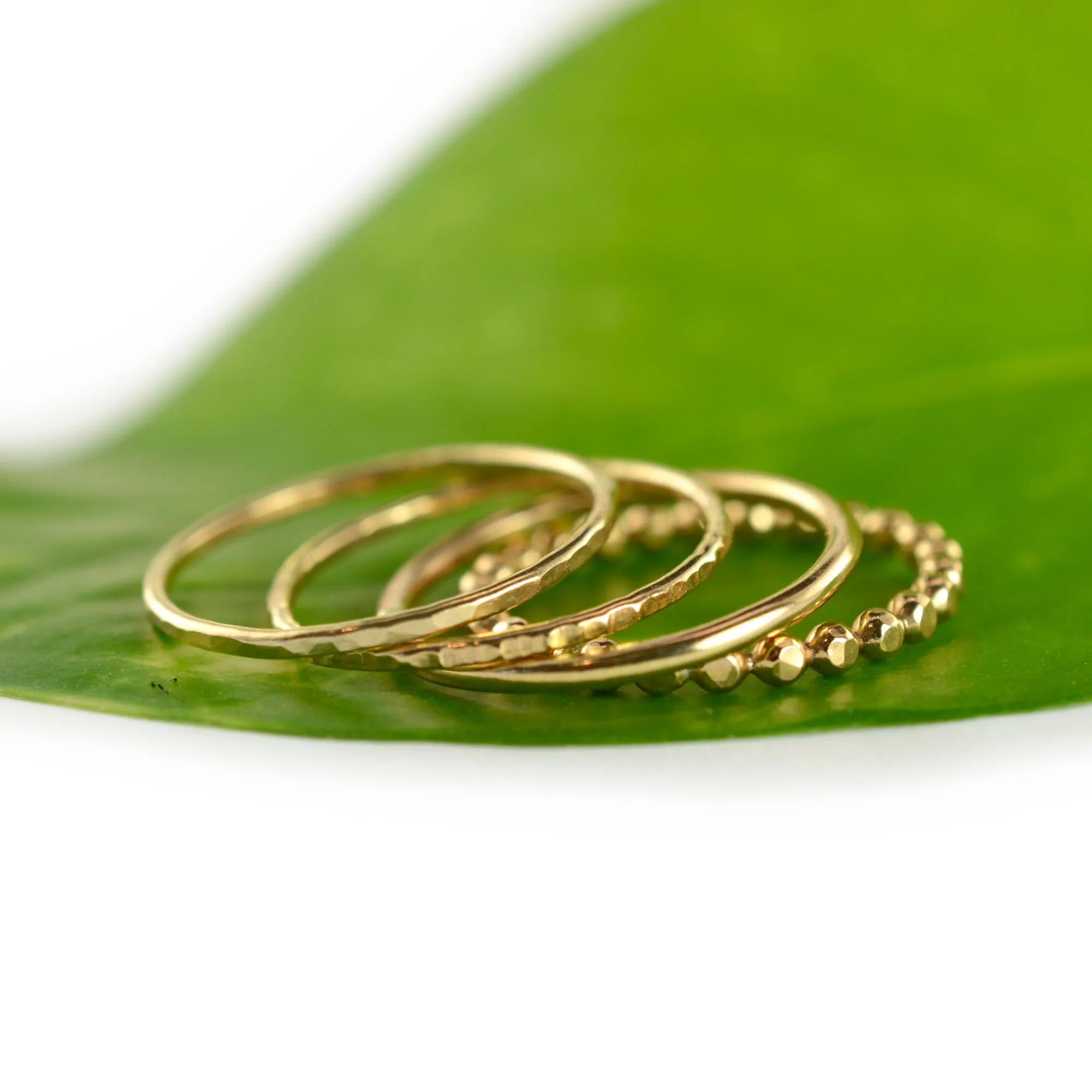Size 5-5.5 / Mixed Hammered Gold Stacking Ring Set of 4