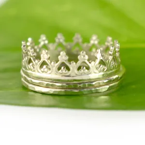 Size 5-5.75 / Silver Crown Ring Stacking Set of 3