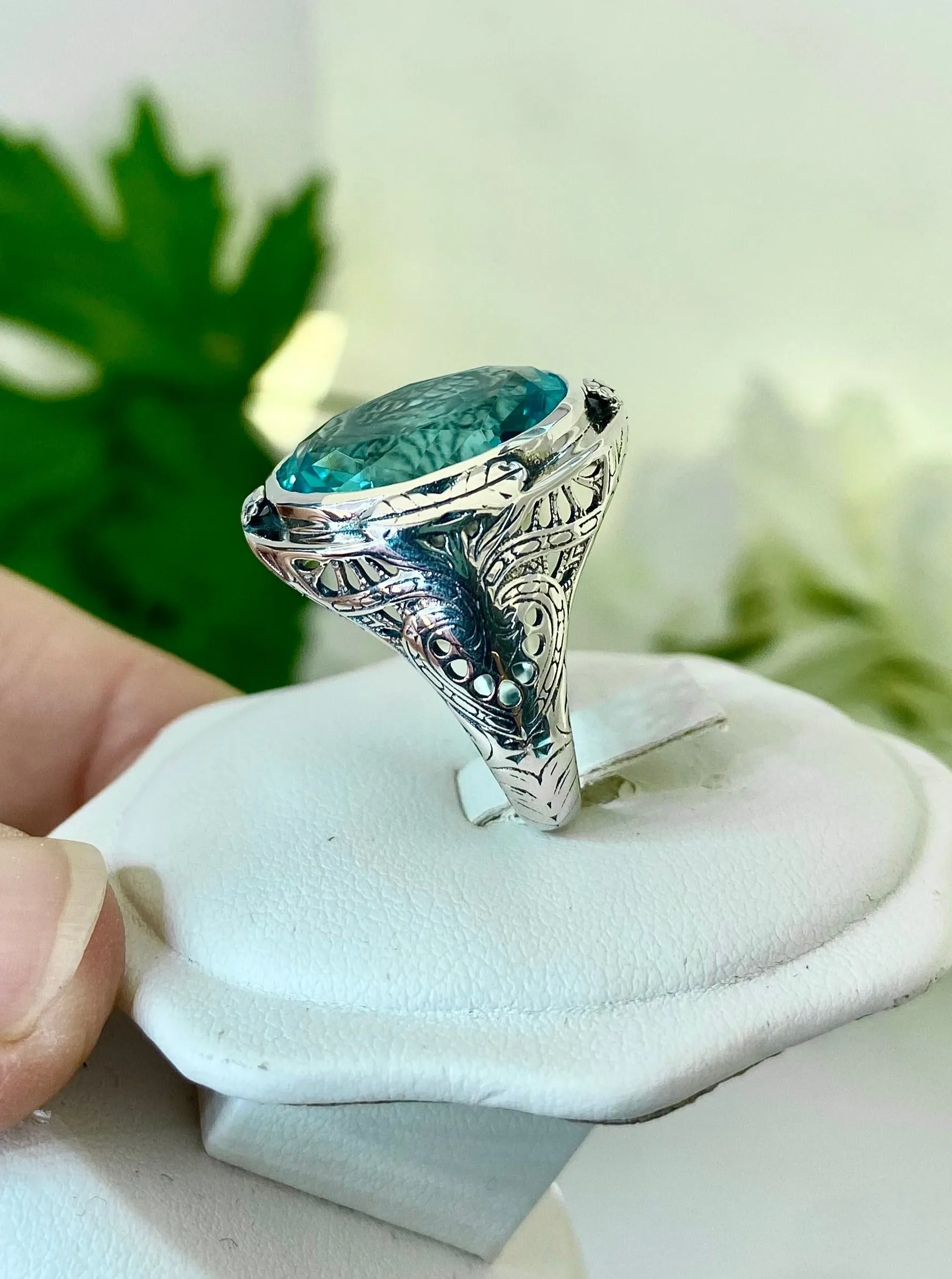 Sky Blue Large Oval Ring, Size 8, Victorian Jewelry Design#D2 - Ready to Ship