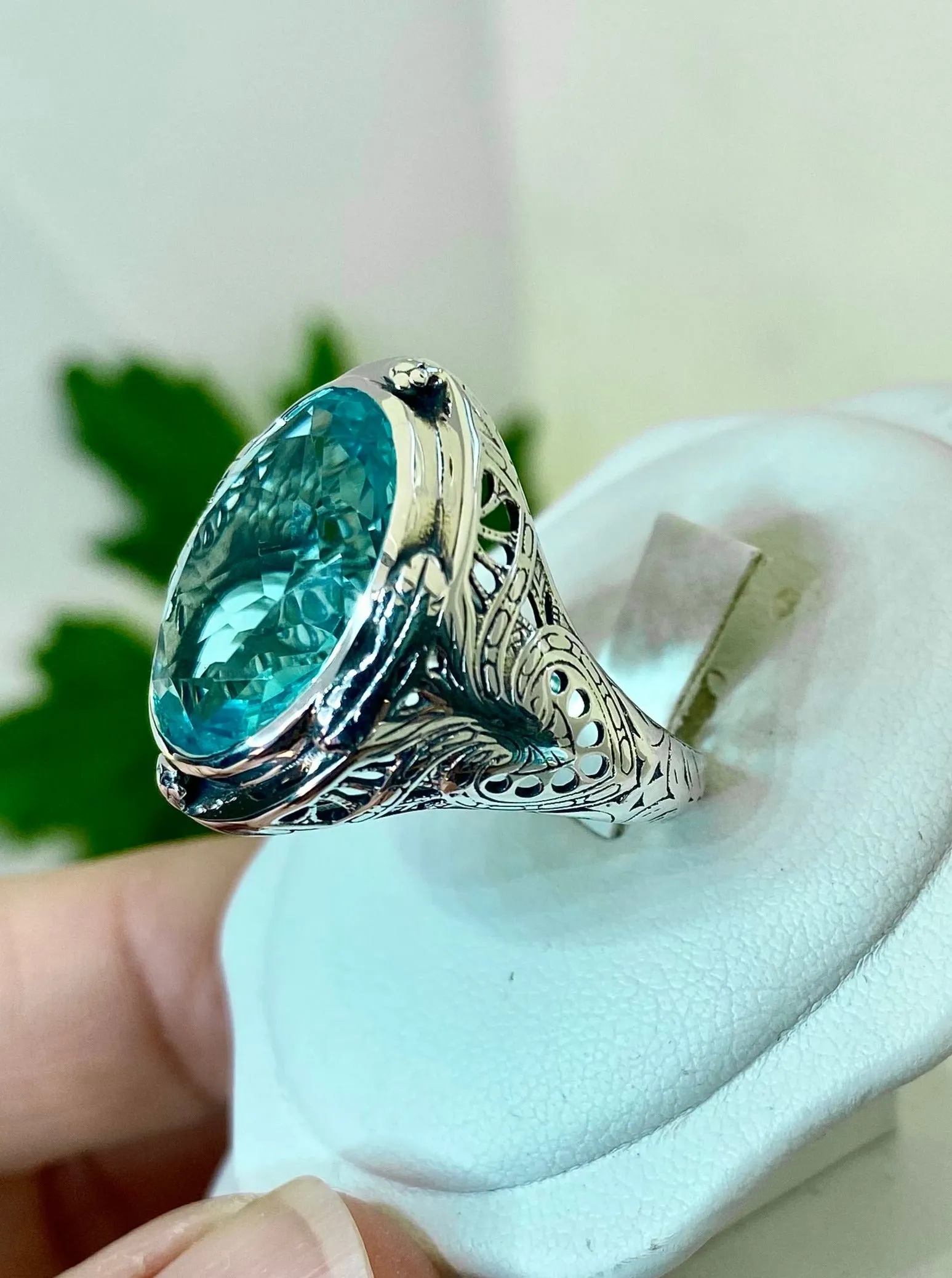 Sky Blue Large Oval Ring, Size 8, Victorian Jewelry Design#D2 - Ready to Ship