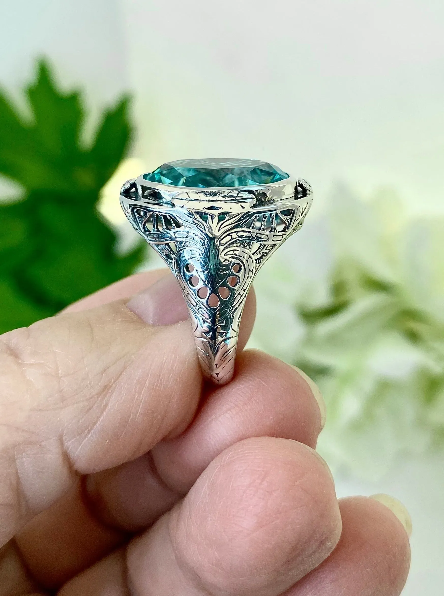 Sky Blue Large Oval Ring, Size 8, Victorian Jewelry Design#D2 - Ready to Ship