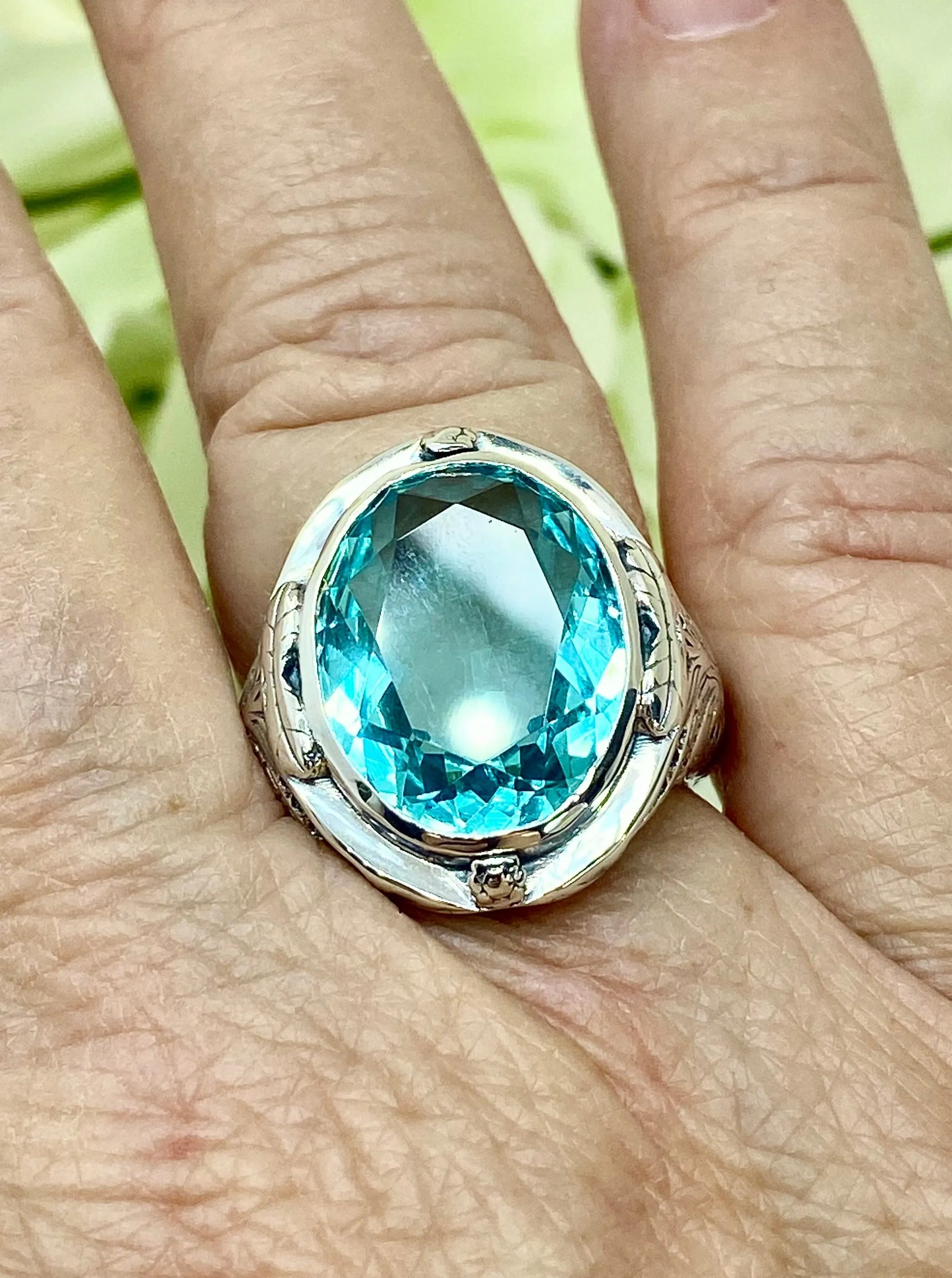 Sky Blue Large Oval Ring, Size 8, Victorian Jewelry Design#D2 - Ready to Ship