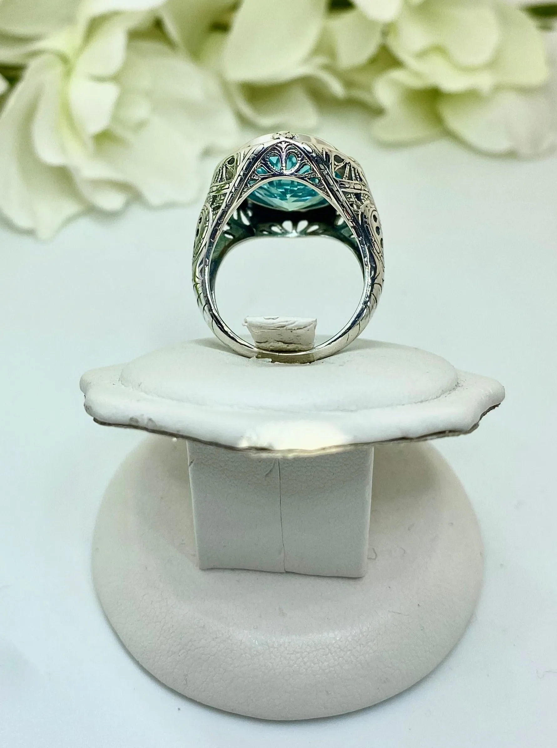 Sky Blue Large Oval Ring, Size 8, Victorian Jewelry Design#D2 - Ready to Ship
