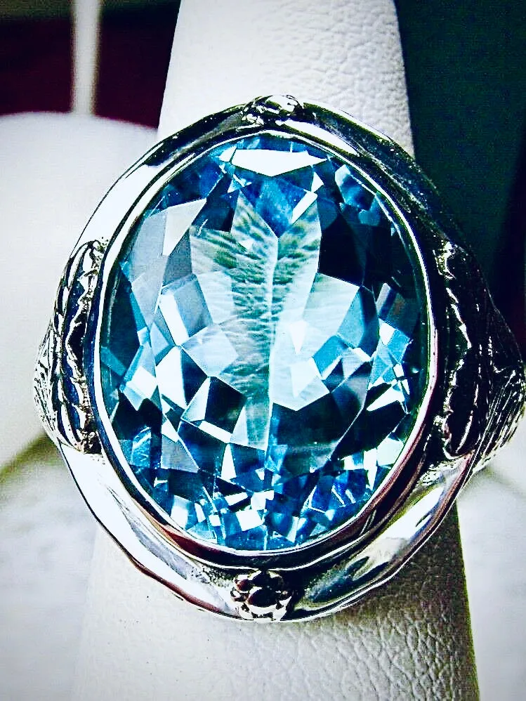 Sky Blue Large Oval Ring, Size 8, Victorian Jewelry Design#D2 - Ready to Ship