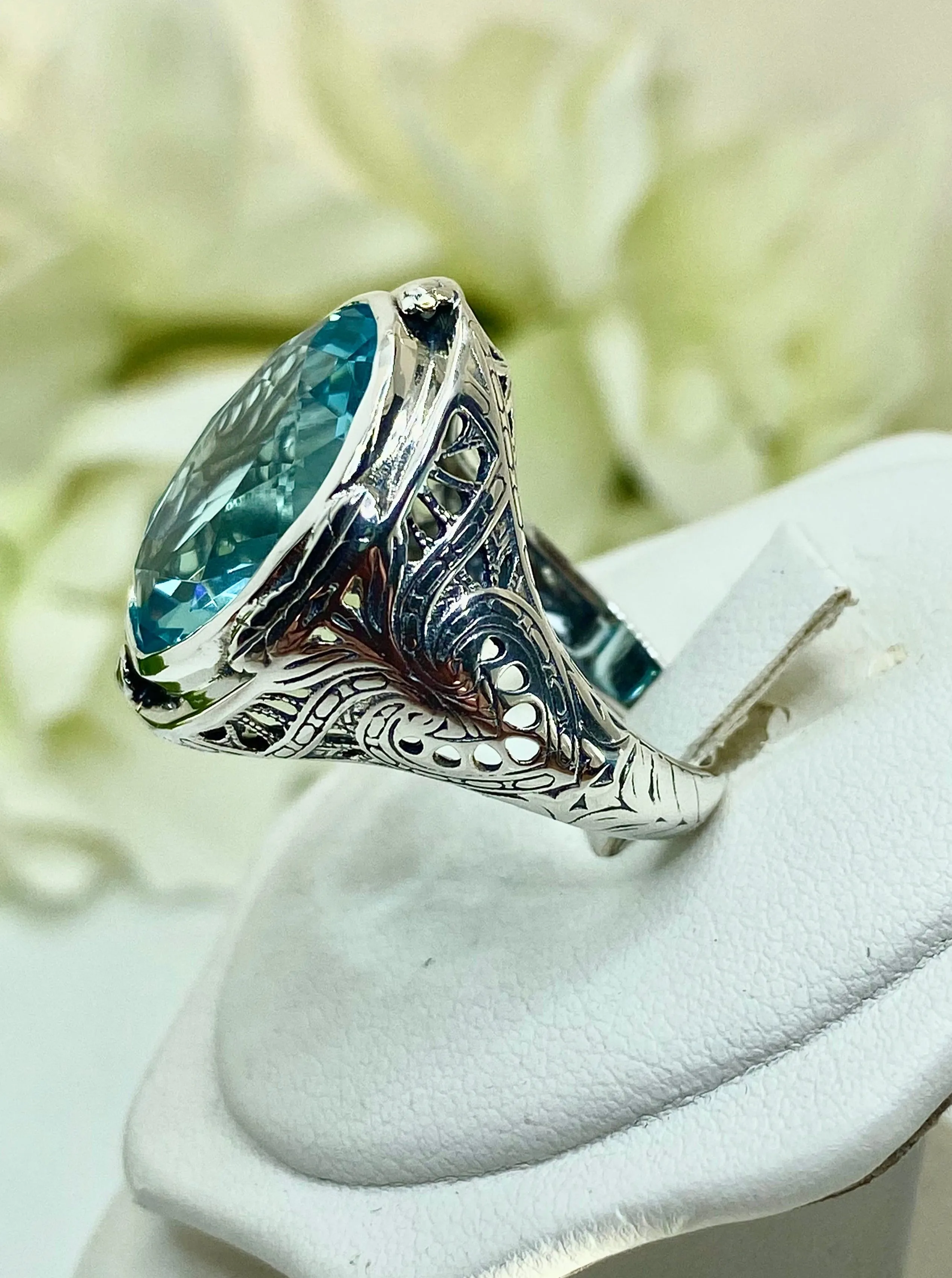 Sky Blue Large Oval Ring, Size 8, Victorian Jewelry Design#D2 - Ready to Ship