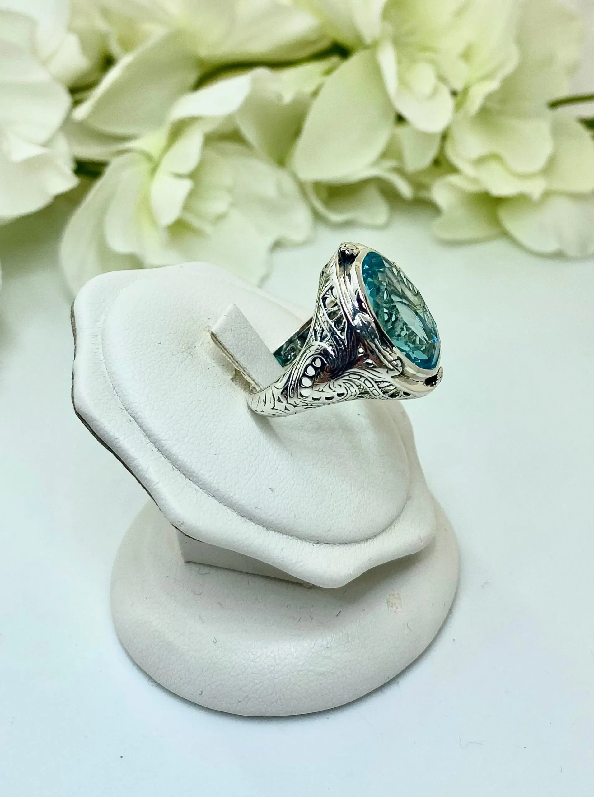 Sky Blue Large Oval Ring, Size 8, Victorian Jewelry Design#D2 - Ready to Ship