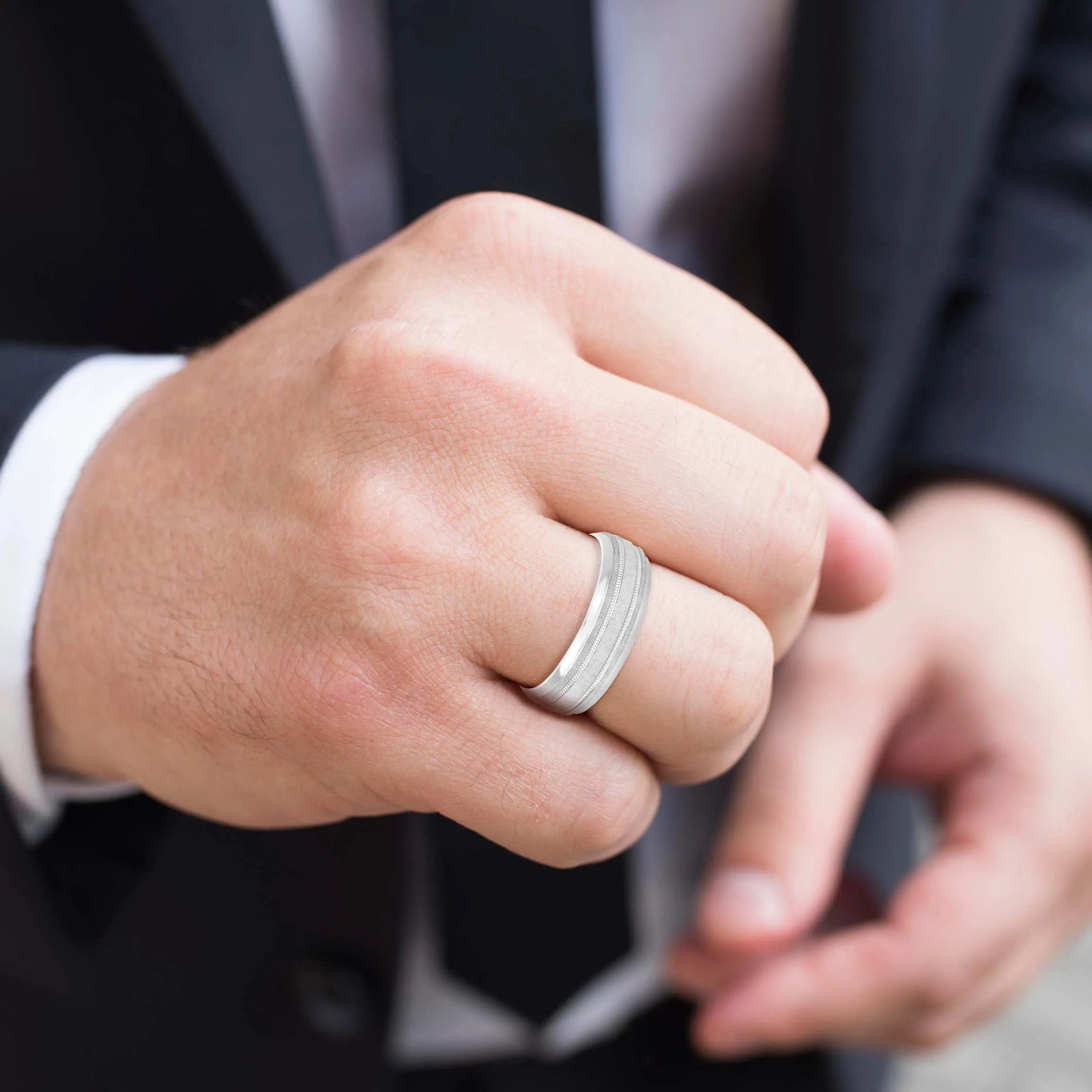 Slightly Dome Men's Wedding Band With Millgrain Edges